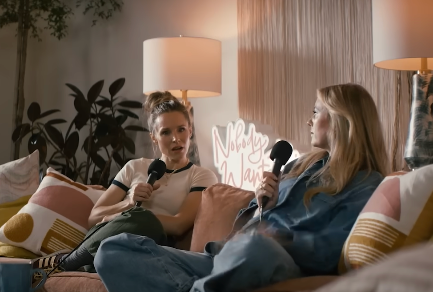 Kristen Bell and Justine Lupe host the fictional podcast Nobody Wants This.