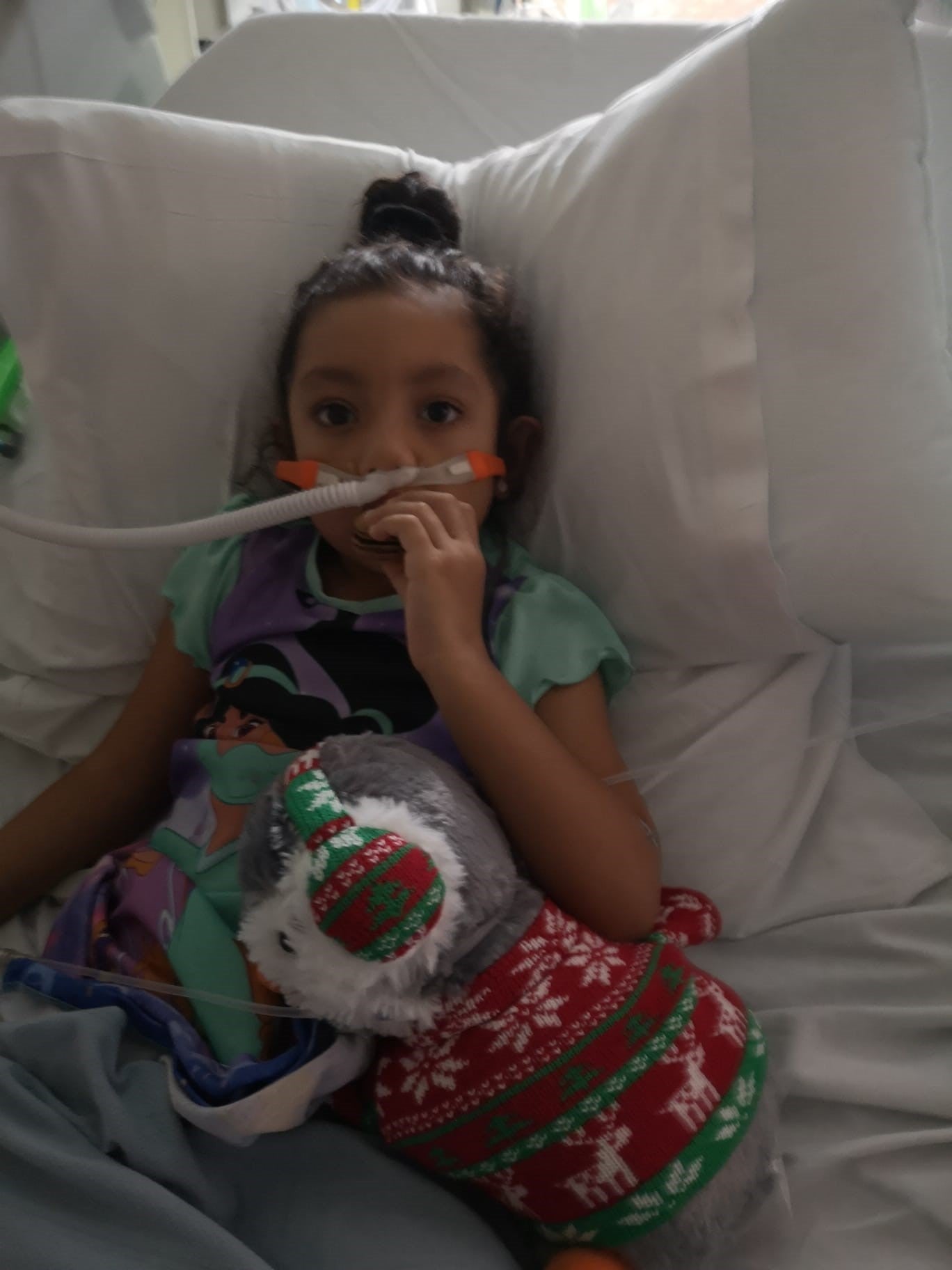 Saffy Sheiakh, pictured at four-years-old after being hospitalised with RSV