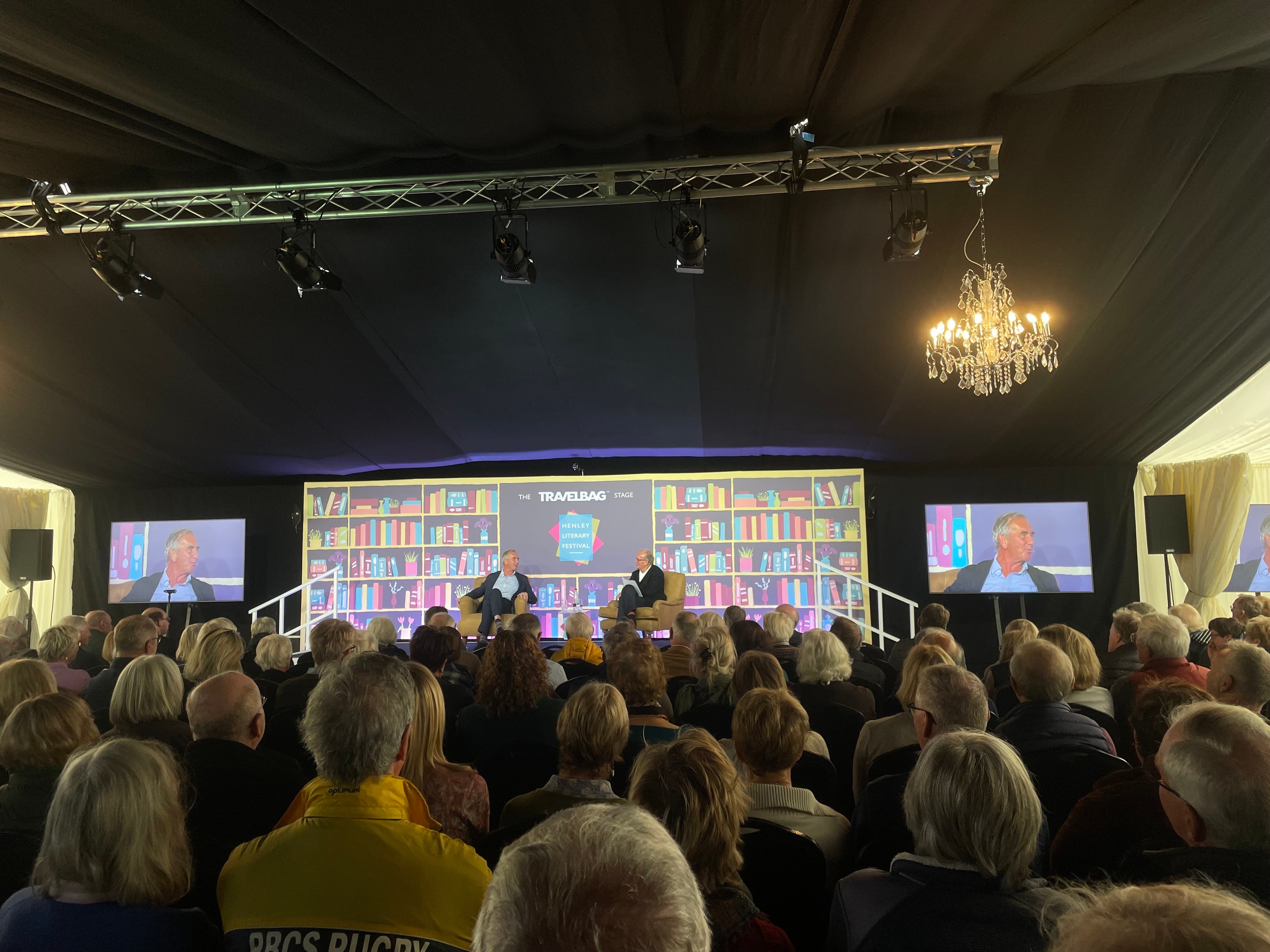 Harris discussed his latest book, Precipice , during an inquisitive and wide-ranging talk at the event in Henley-upon-Thames, Oxfordshire