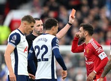 Why was Bruno Fernandes sent off against Tottenham?