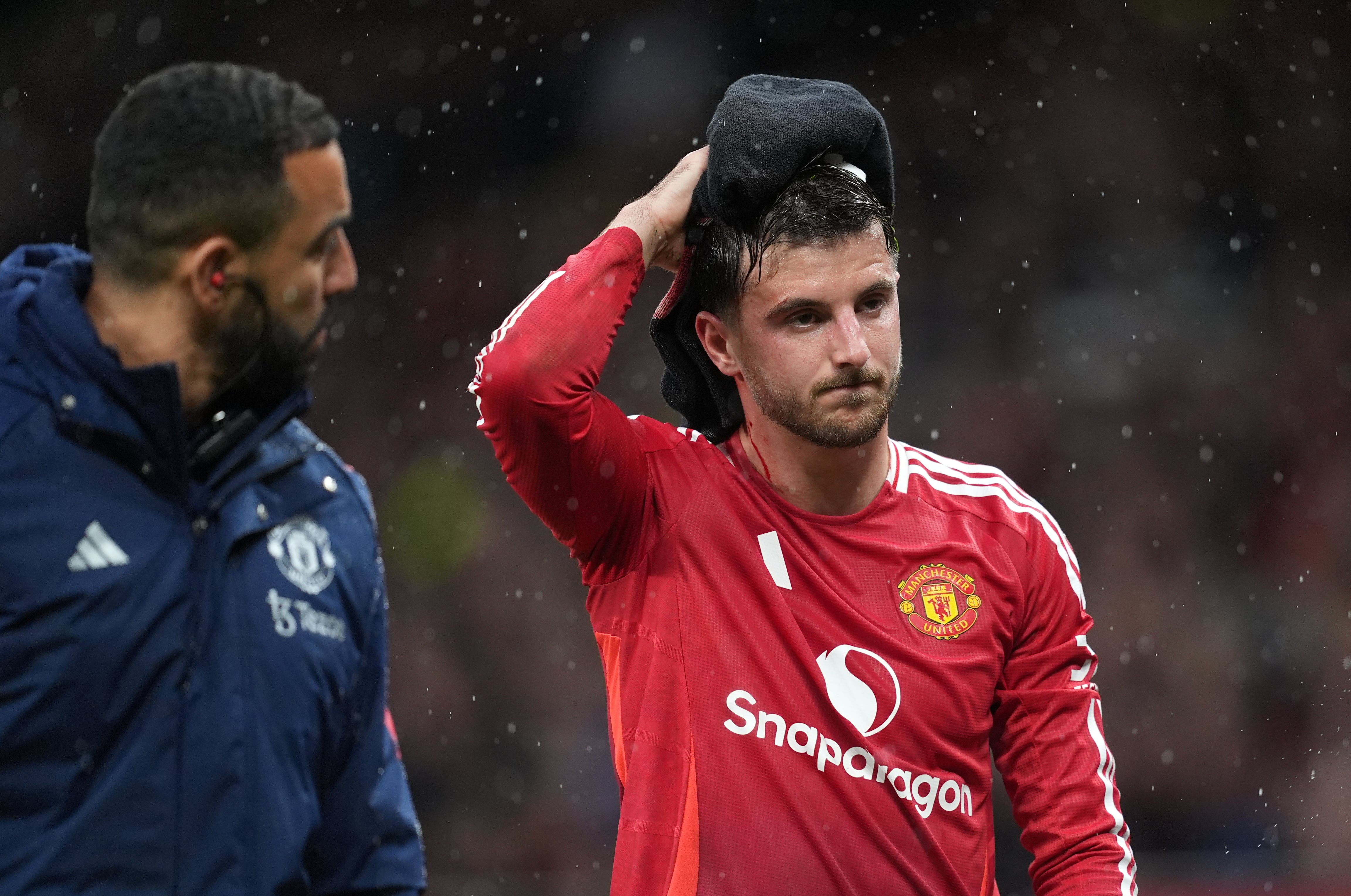 Mason Mount leaves the field with a head injury