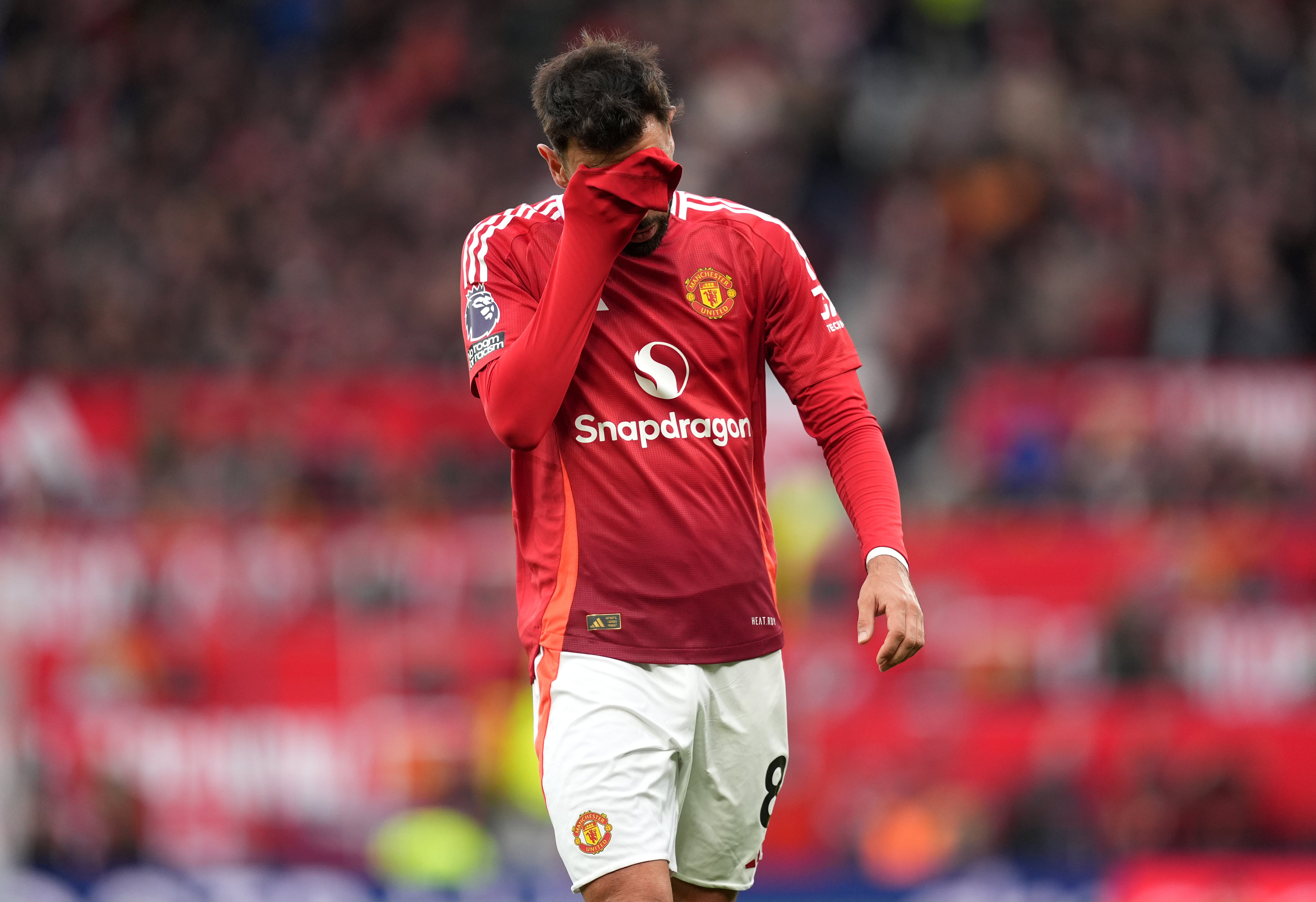 Manchester United captain Bruno Fernandes was sent off (Martin Rickett/PA)