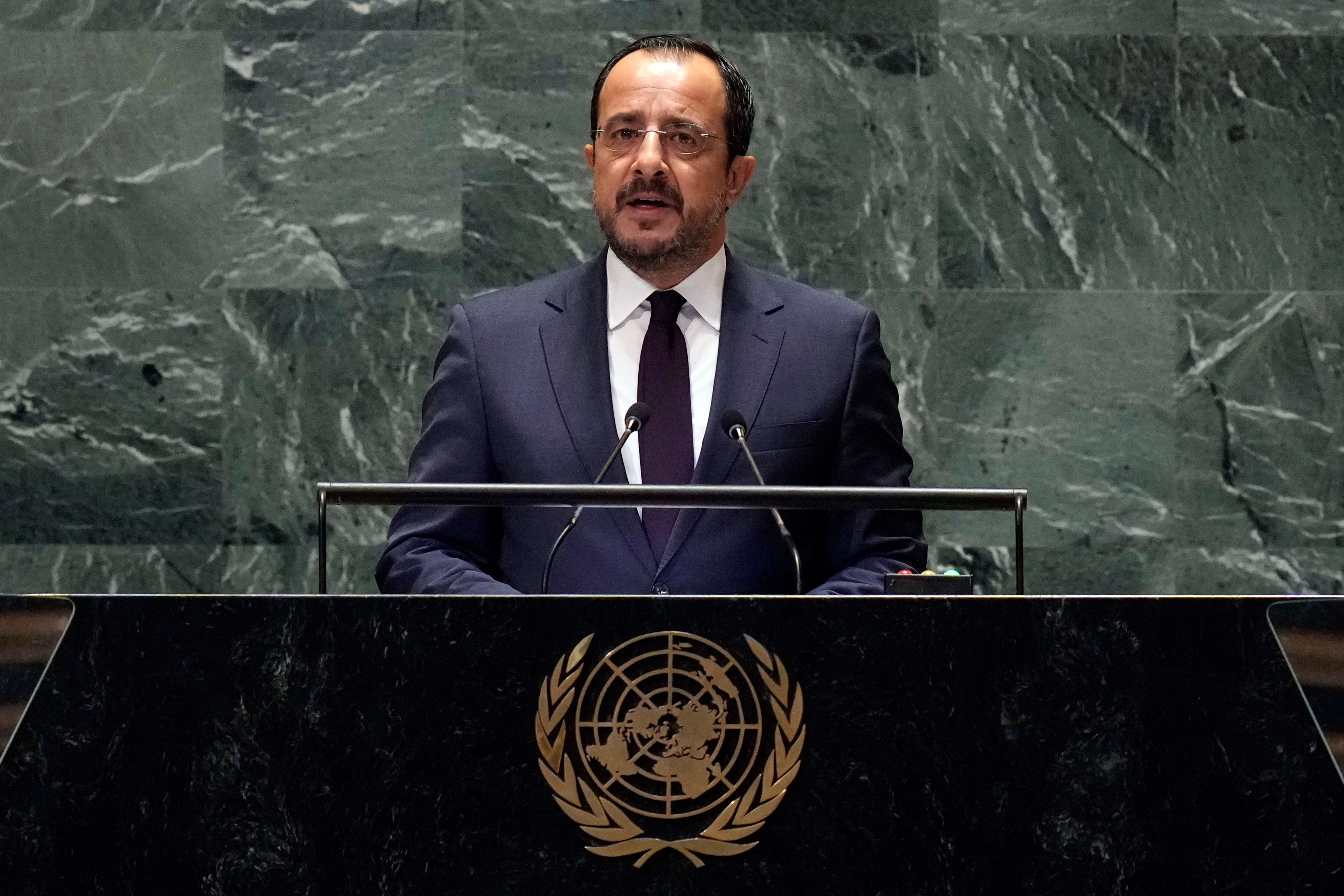 Cyprus President Nikos Christodoulides addresses the 79th session of the United Nations General Assembly