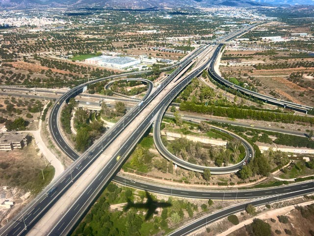 <p>Going places: Motorway junction near Athens, as seen from a plane </p>