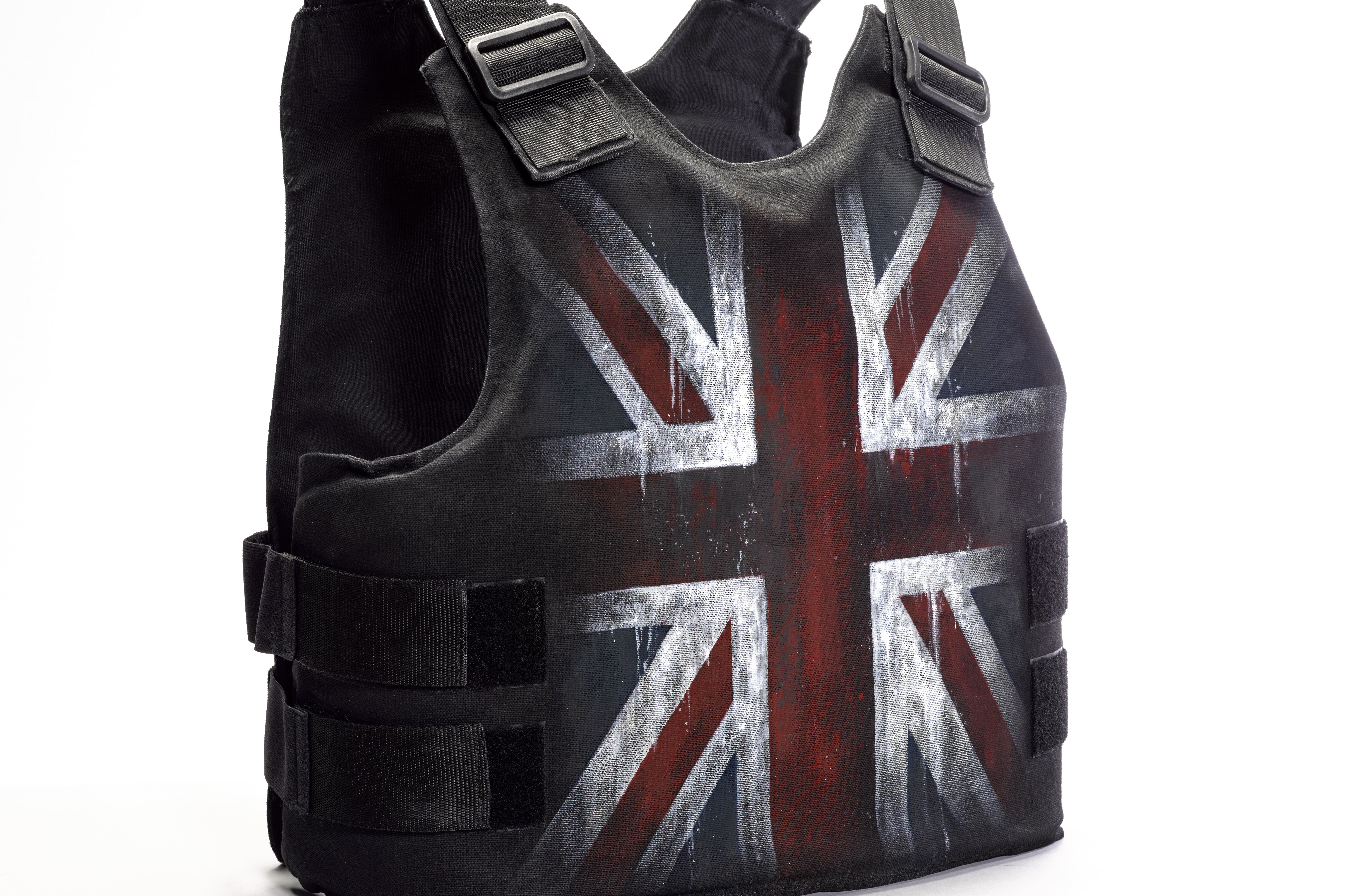 Banksy’s Union flag bullet-proof vest from 2019 is expected to fetch between £200,000 and £300,000 at auction (Sotheby’s/PA)