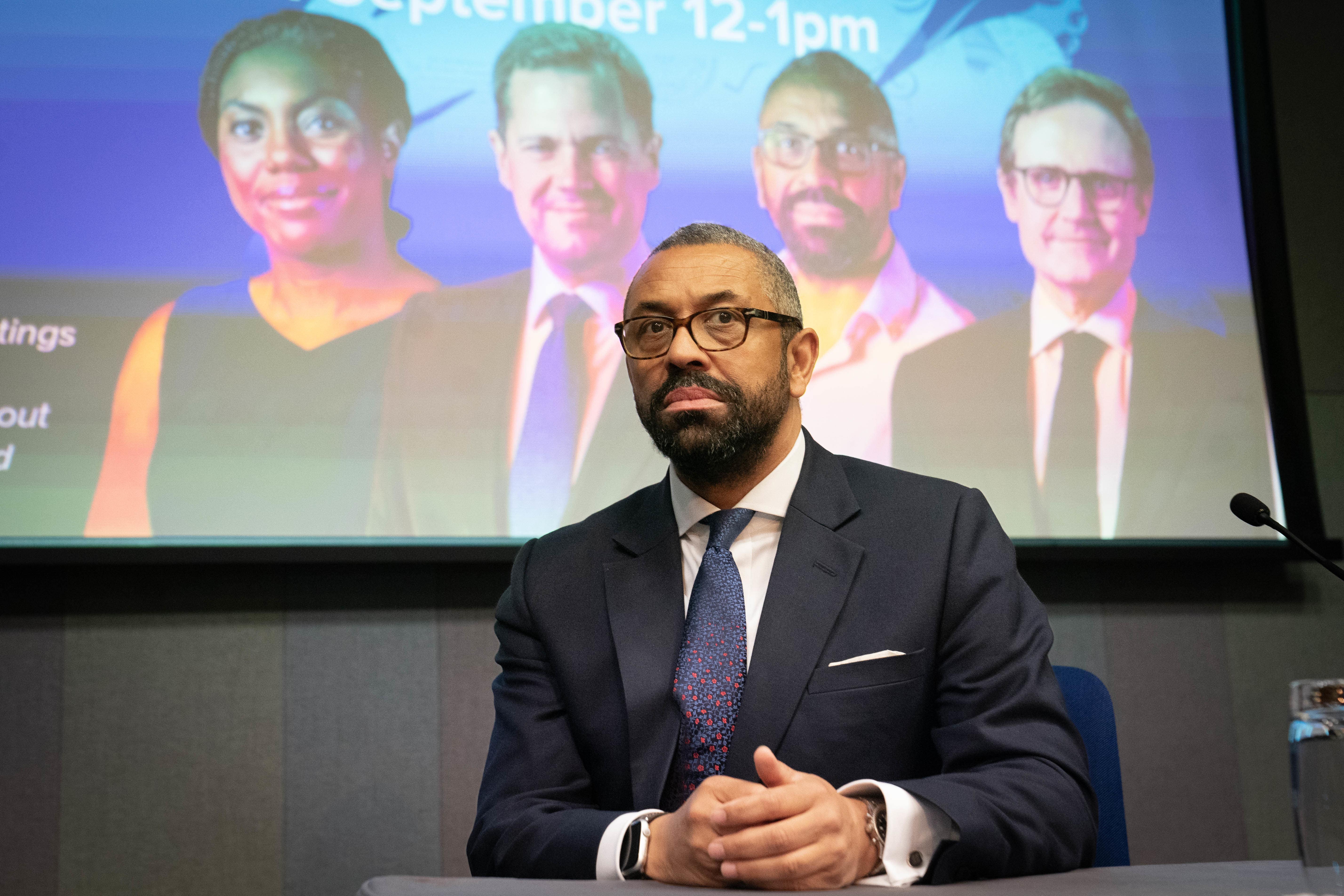 Tory leadership candidate James Cleverly attends a hustings event during the Conservative Party Conference at the International Convention Centre in Birmingham (Stefan Rousseau/PA)