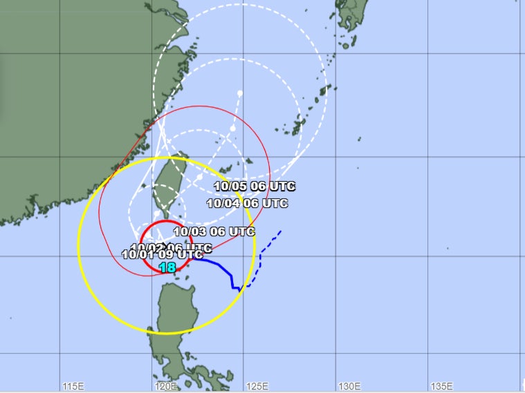 Map tracks the expected trajectory of Typhoon Krathon from Monday to Thursday