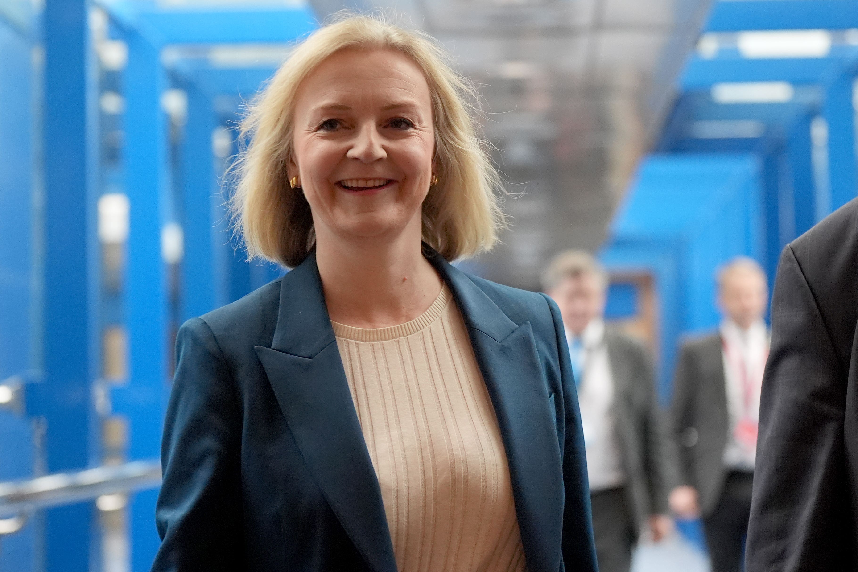 Liz Truss arrives for the Conservative Party conference at the International Convention Centre in Birmingham (Jacob King/PA)