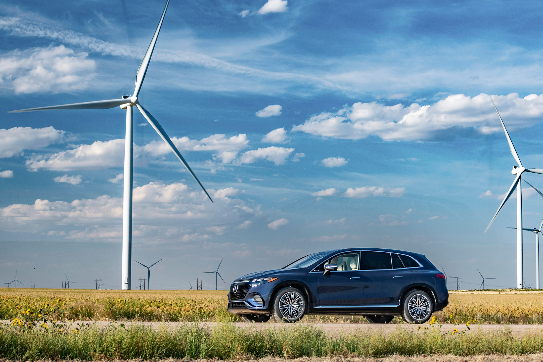 The electricity needed to charge your car comes from a mixture of sources. Pictured: The Mercedes-Benz EQS SUV