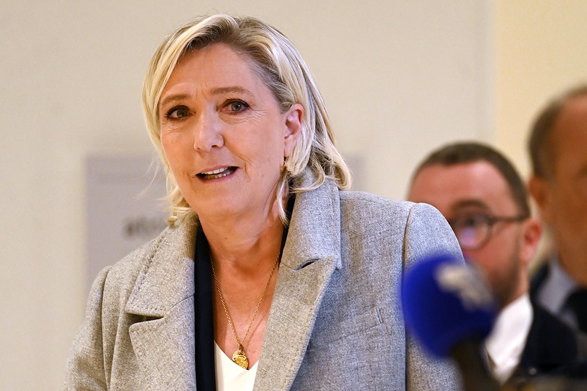 French far-right leader Marine Le Pen outside court