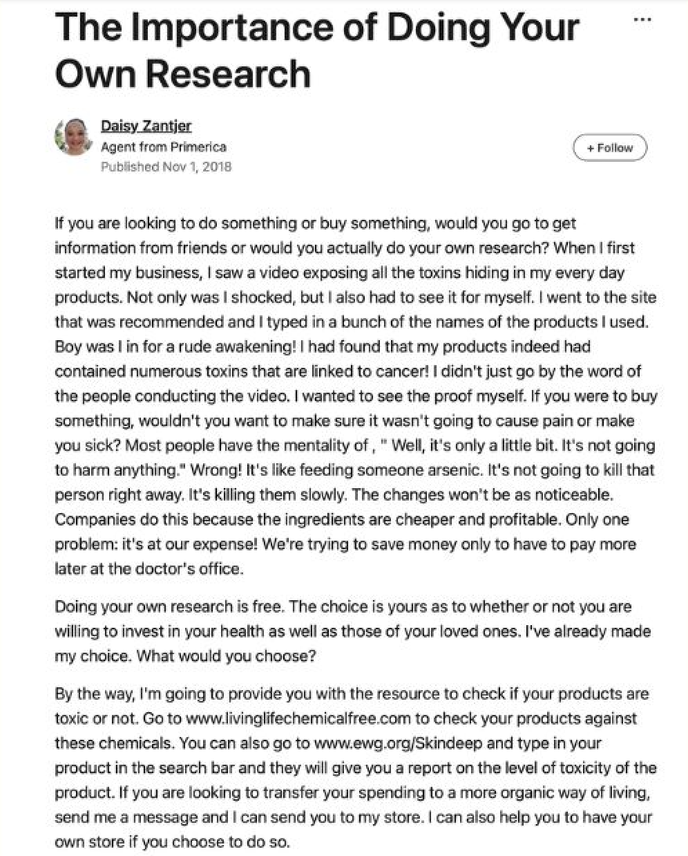 Charging documents revealed that Zantjer had previously blogged on LinkedIn about the dangers of chemicals and toxins in everyday household products