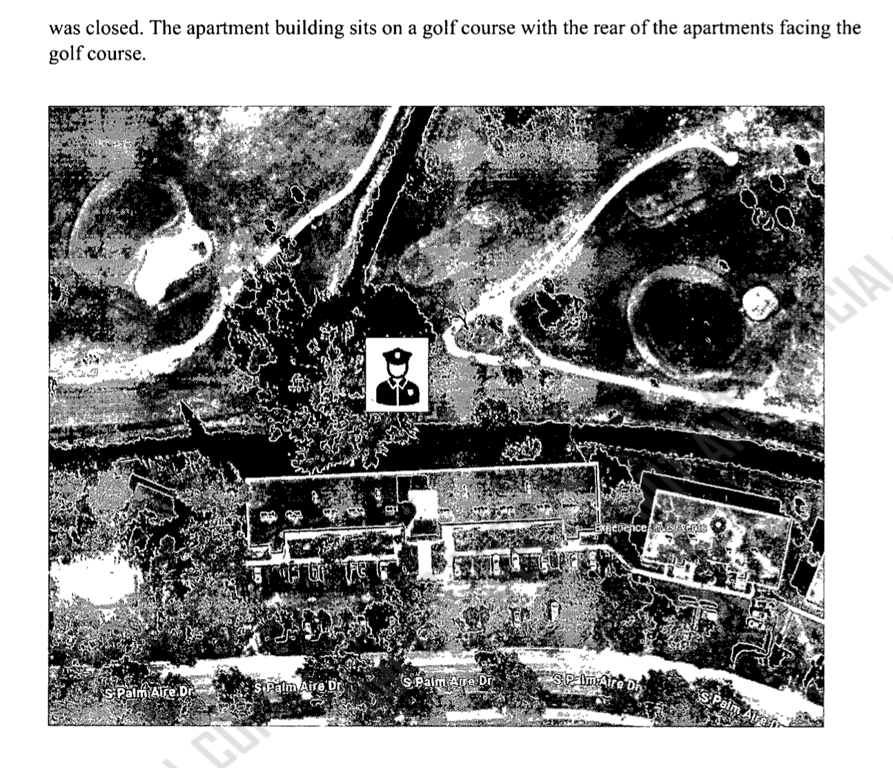 A diagram showing the location of the surveillance officer in one of many covert operations described in the affidavit