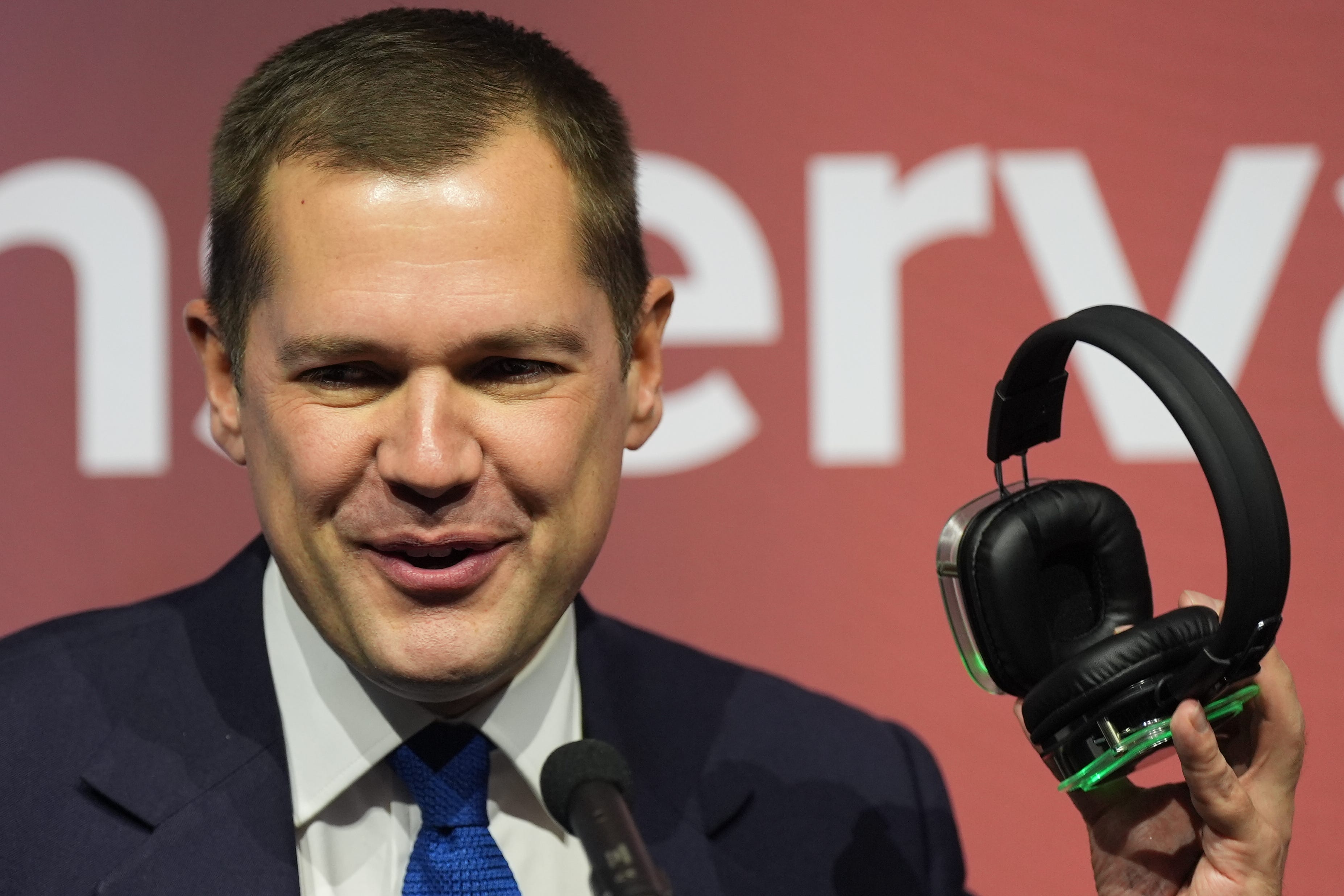 Leadership contender Robert Jenrick speaking at a fringe event during the Conservative Party conference at the International Convention Centre in Birmingham (Jacob King/PA)