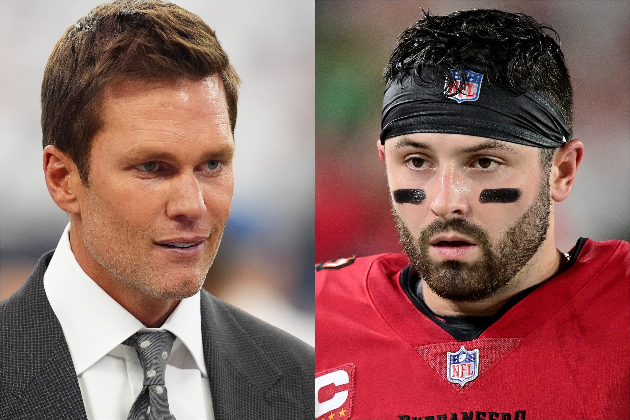 Baker Mayfield (right) replaced Tom Brady as quarterback for the Tampa Bay Buccaneers in 2023