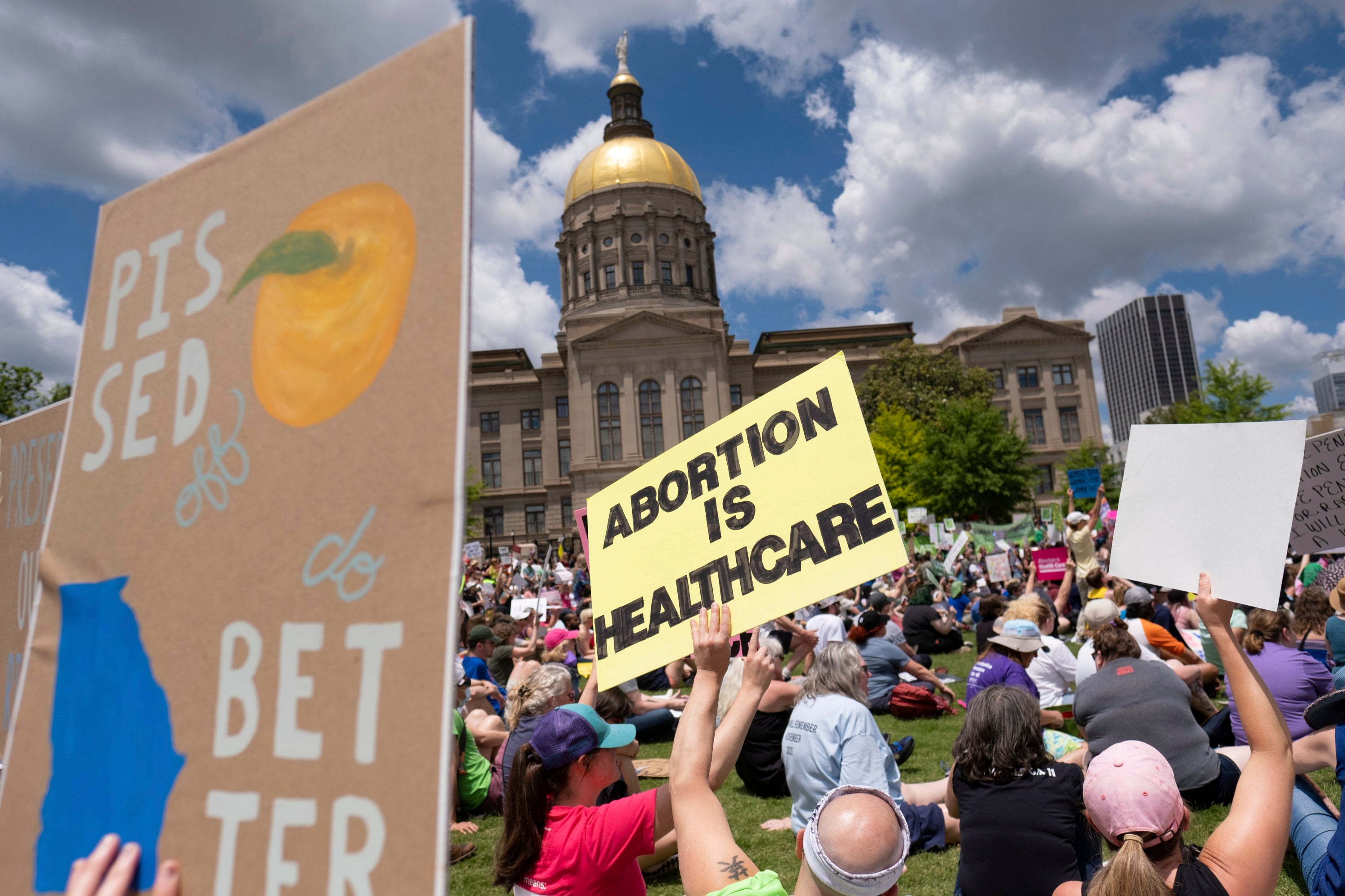 Abortion rights demonstators rally outside Georgia’s state capitol in Atlanta in May