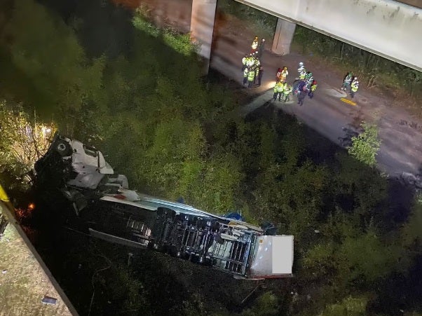 The lorry fell from Thirwall Viaduct in Warrington