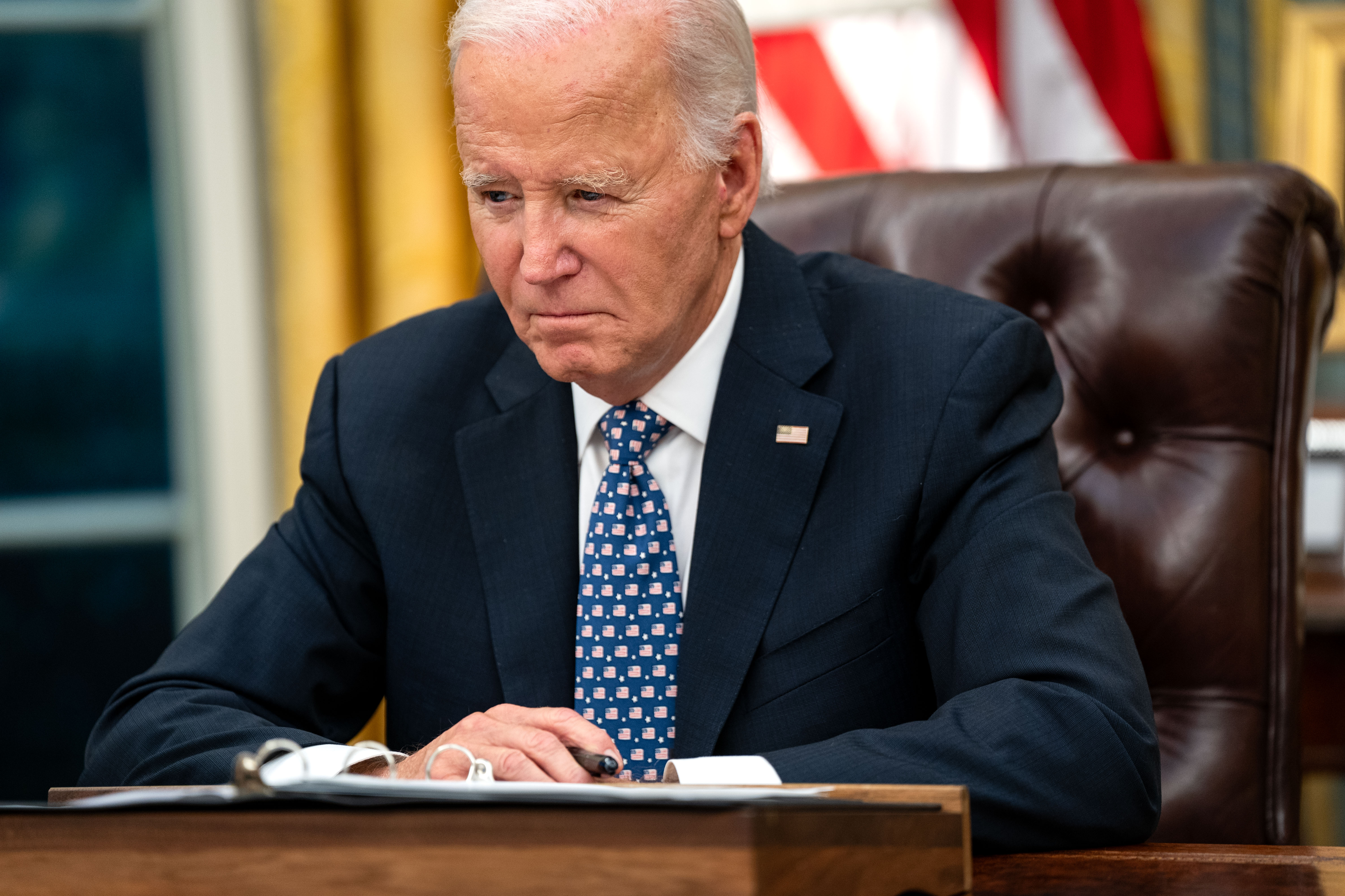 President Joe Biden fielding a call in the Oval Office of the White House on the ongoing federal response to Hurricane Helene on Monday September 30 2024. He is said to be feeling ‘left behind’ by his party