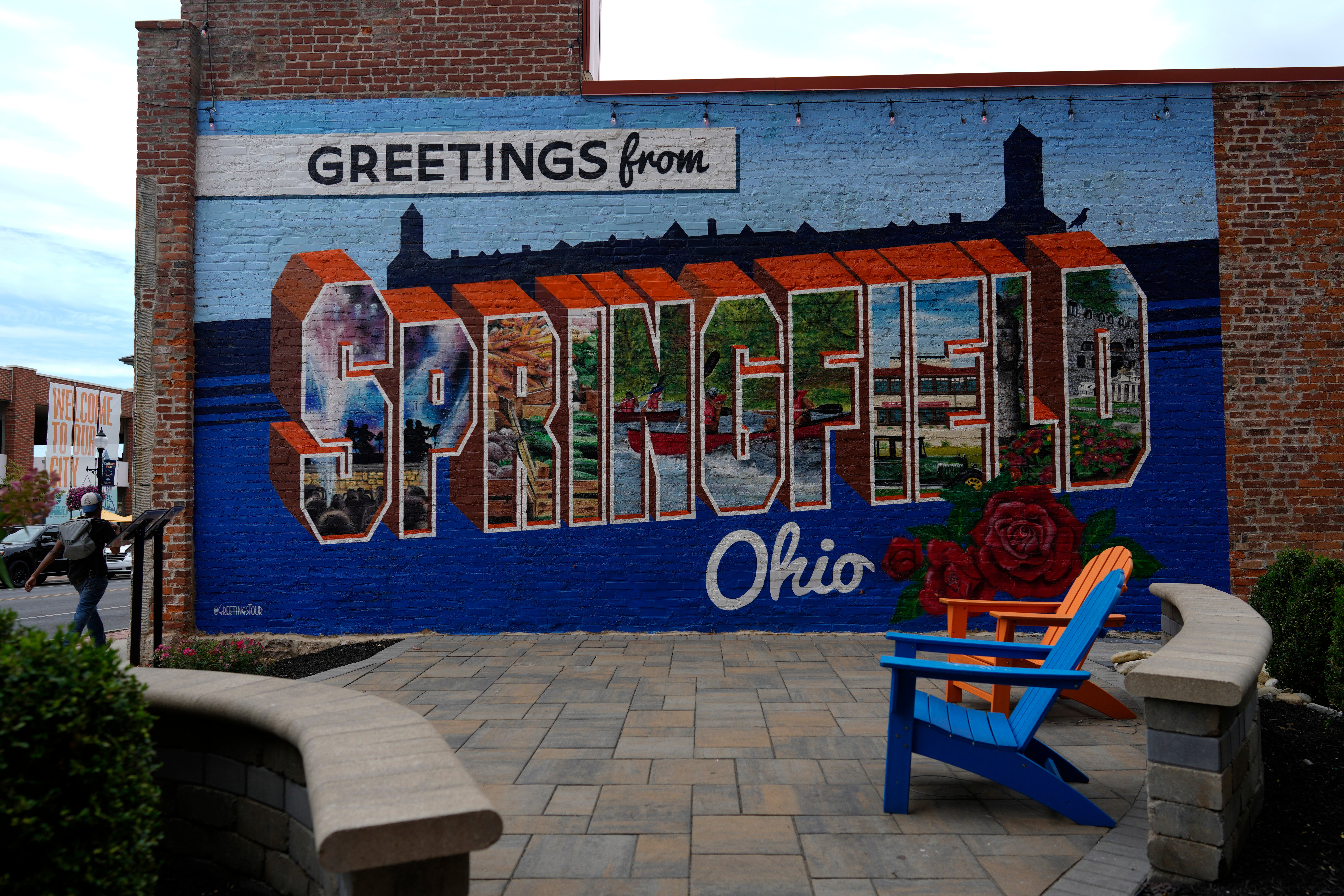 A mural that reads “Greetings from Springfield Ohio” is seen painted on an alley wall Tuesday, Sept. 17, 2024, in Springfield, Ohio.