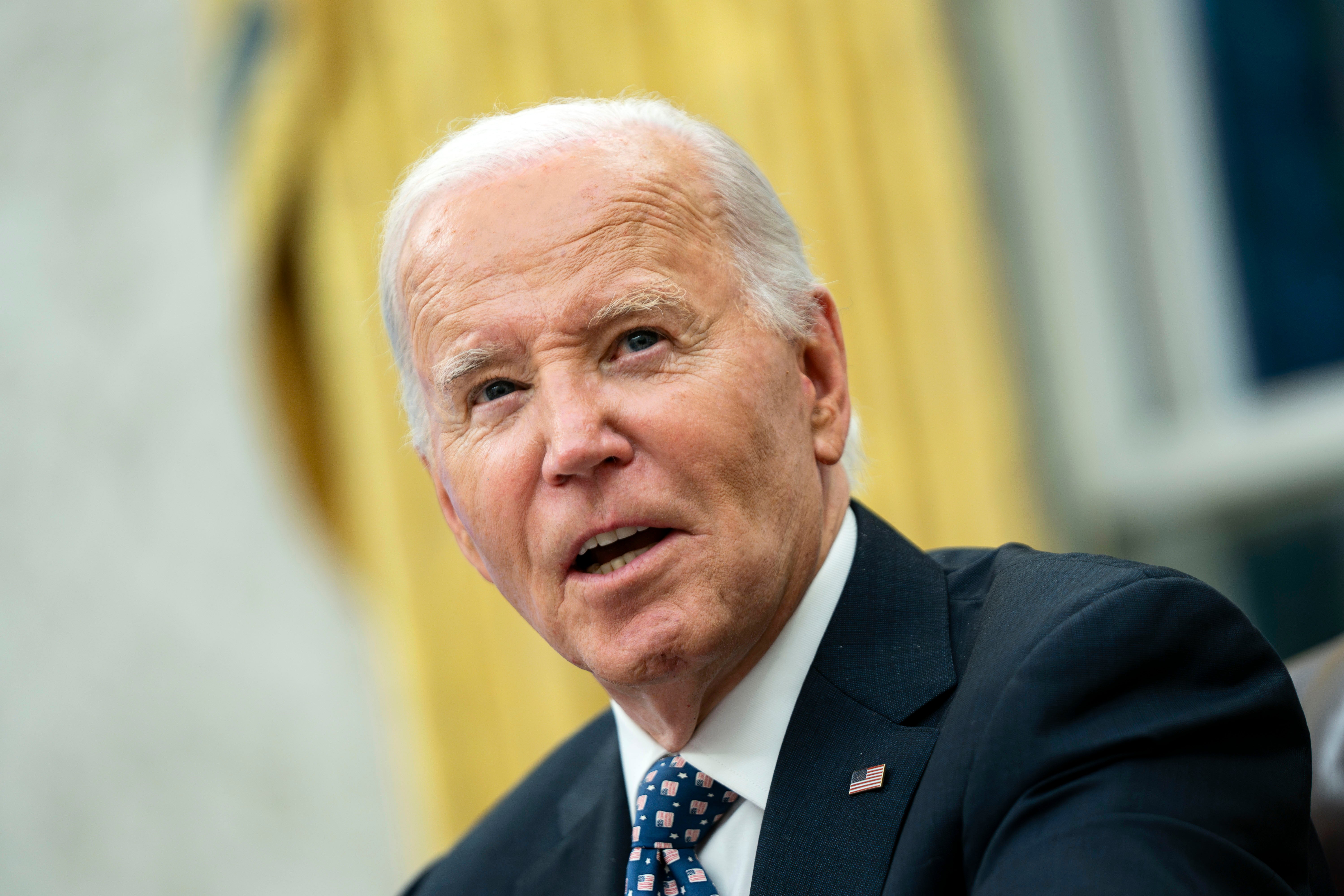 US president Joe Biden speaking to media in the Oval Office at the White House in Washington DC on 30 September 2024