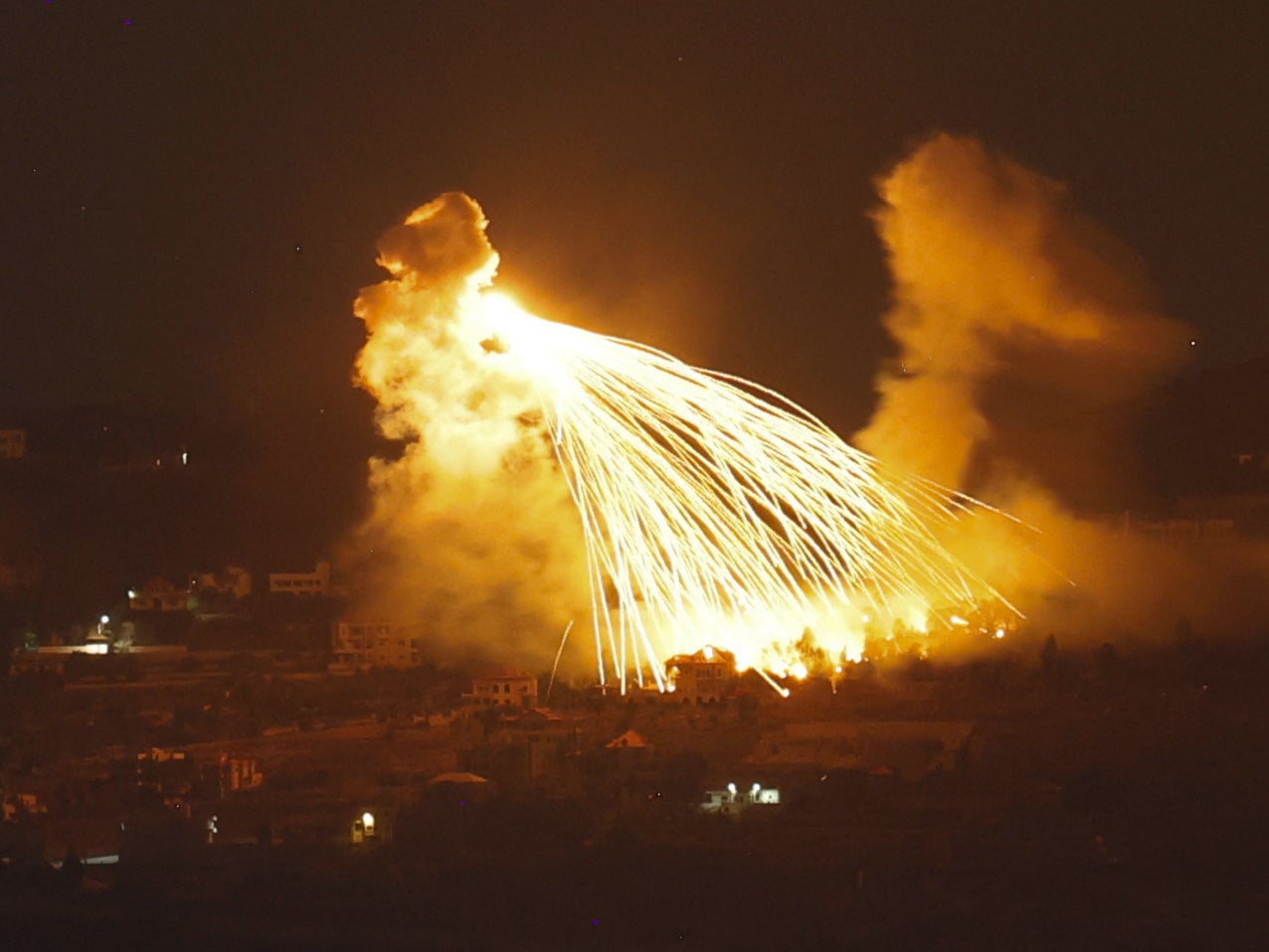 A fire breaks out amid an Israeli bombardment of southern Lebanon, which is has now invaded