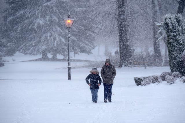 <p>Snow in Buxton in February - the Met Office says the white stuff could return for northern and eastern areas of the UK next week </p>