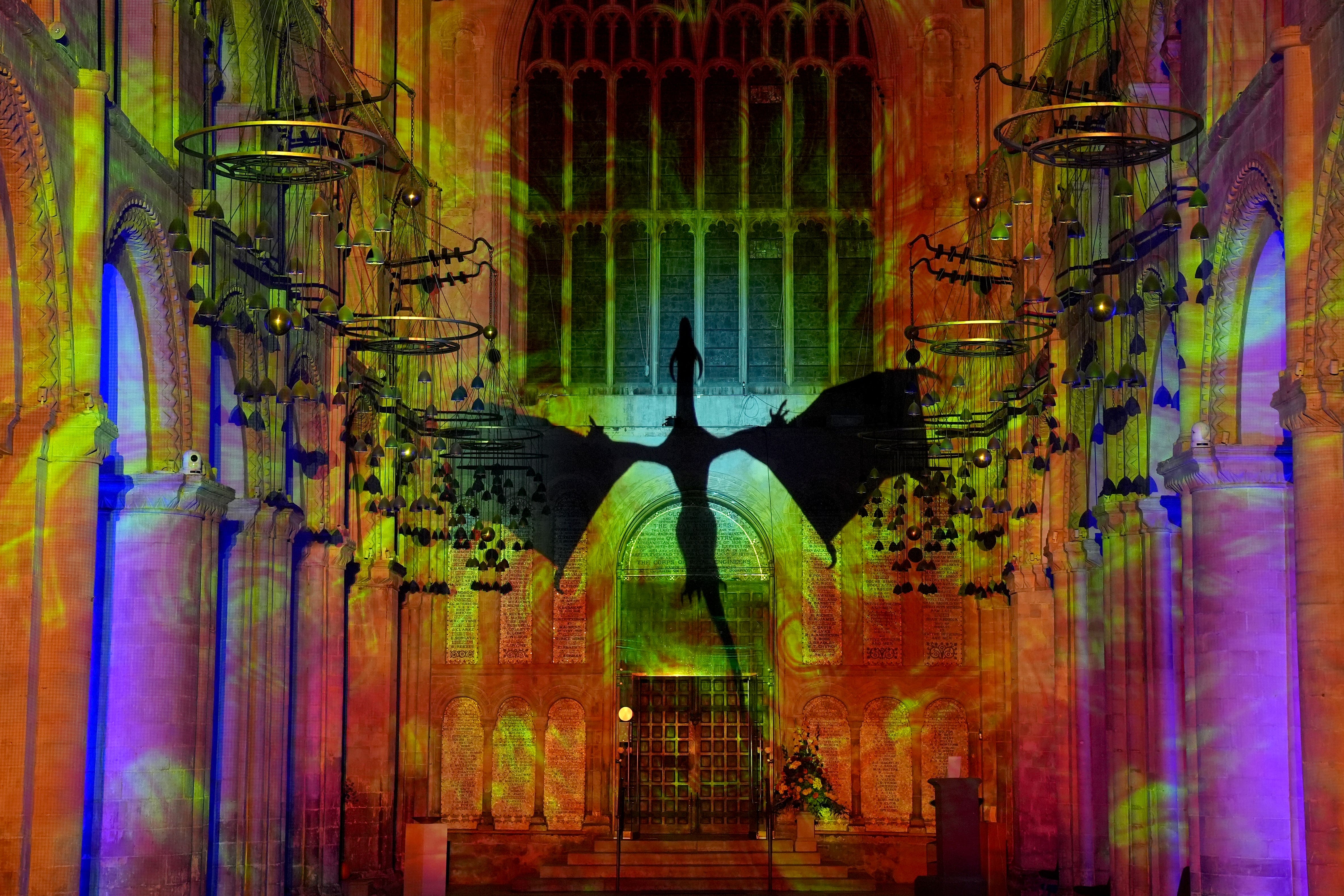 Scriptorium: The Illuminated Histories, a light and sound installation by Luxmuralis at Rochester Cathedral in Kent (Gareth Fuller/PA)