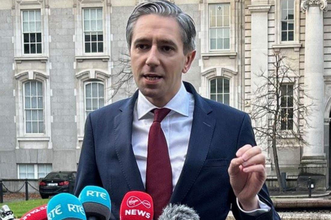 Taoiseach Simon Harris speaks to the media ahead of a Cabinet meeting to sign off on Budget 2025 at Government Buildings in Dublin (PA)