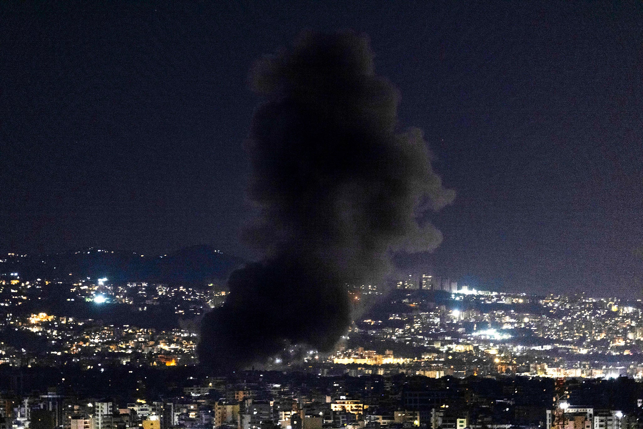 Smoke from an Israeli airstrikes rises above the Beirut’s southern suburbs