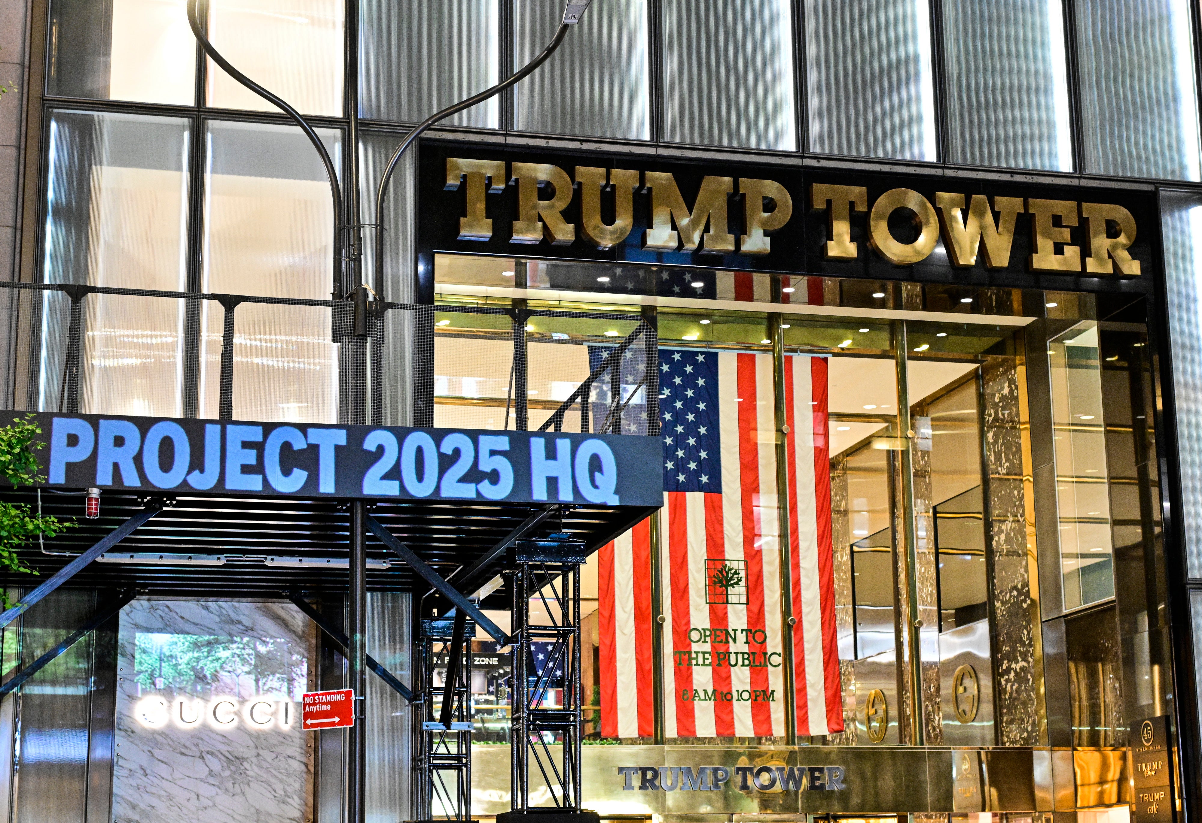 ‘Project 2025 HQ’ was projected on the side of Trump Tower in Manhattan on Monday