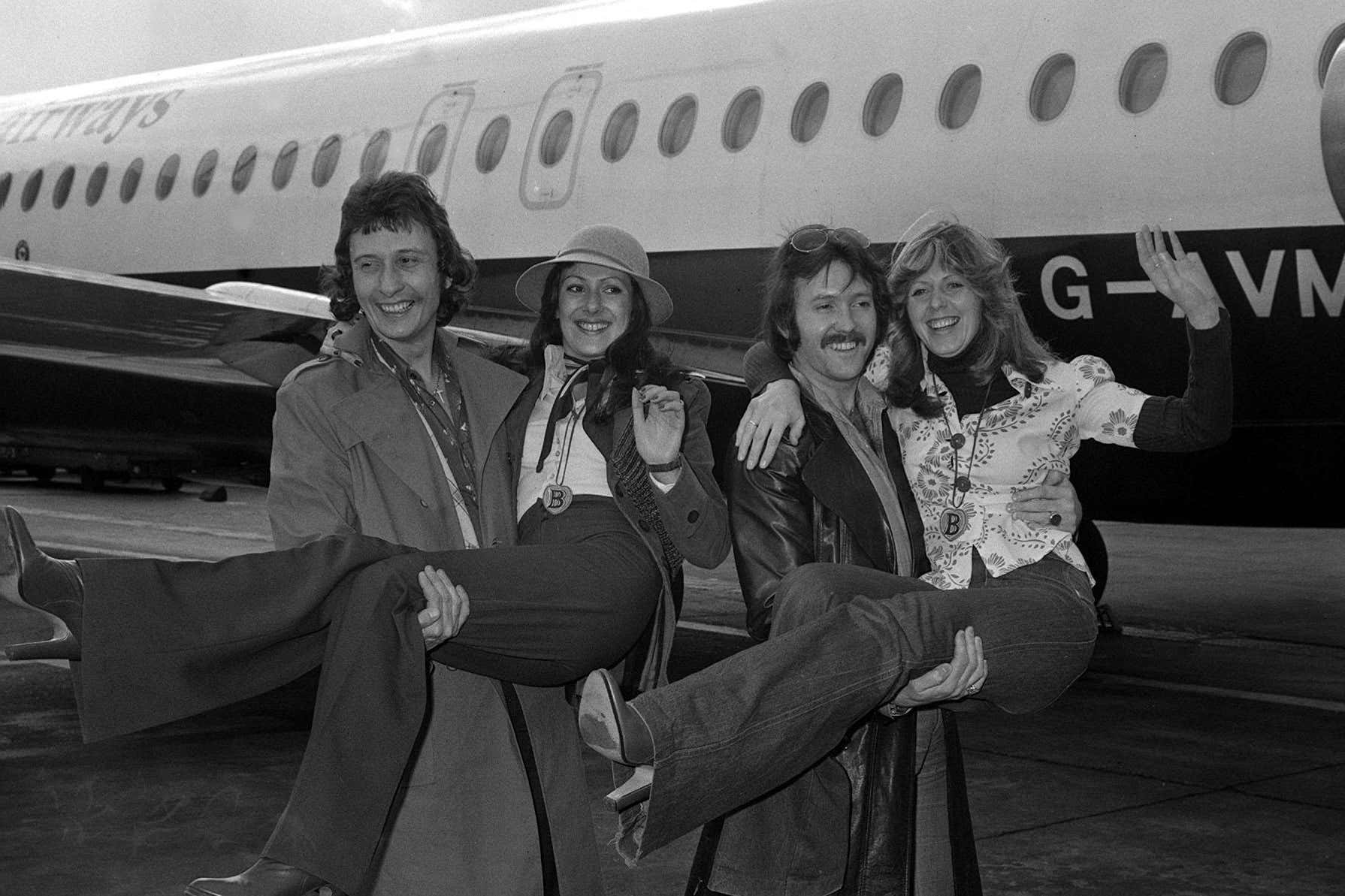 Brotherhood Of Man returning to Heathrow Airport having just won the 1976 Eurovision Song Contest (PA)