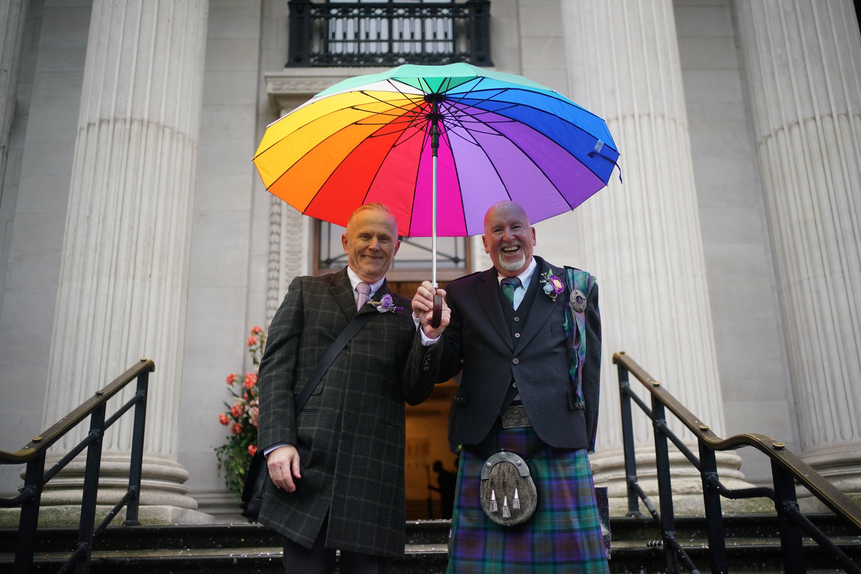 Andy Lambert and Mel Fawcus on the steps of Marylebone Town Hall