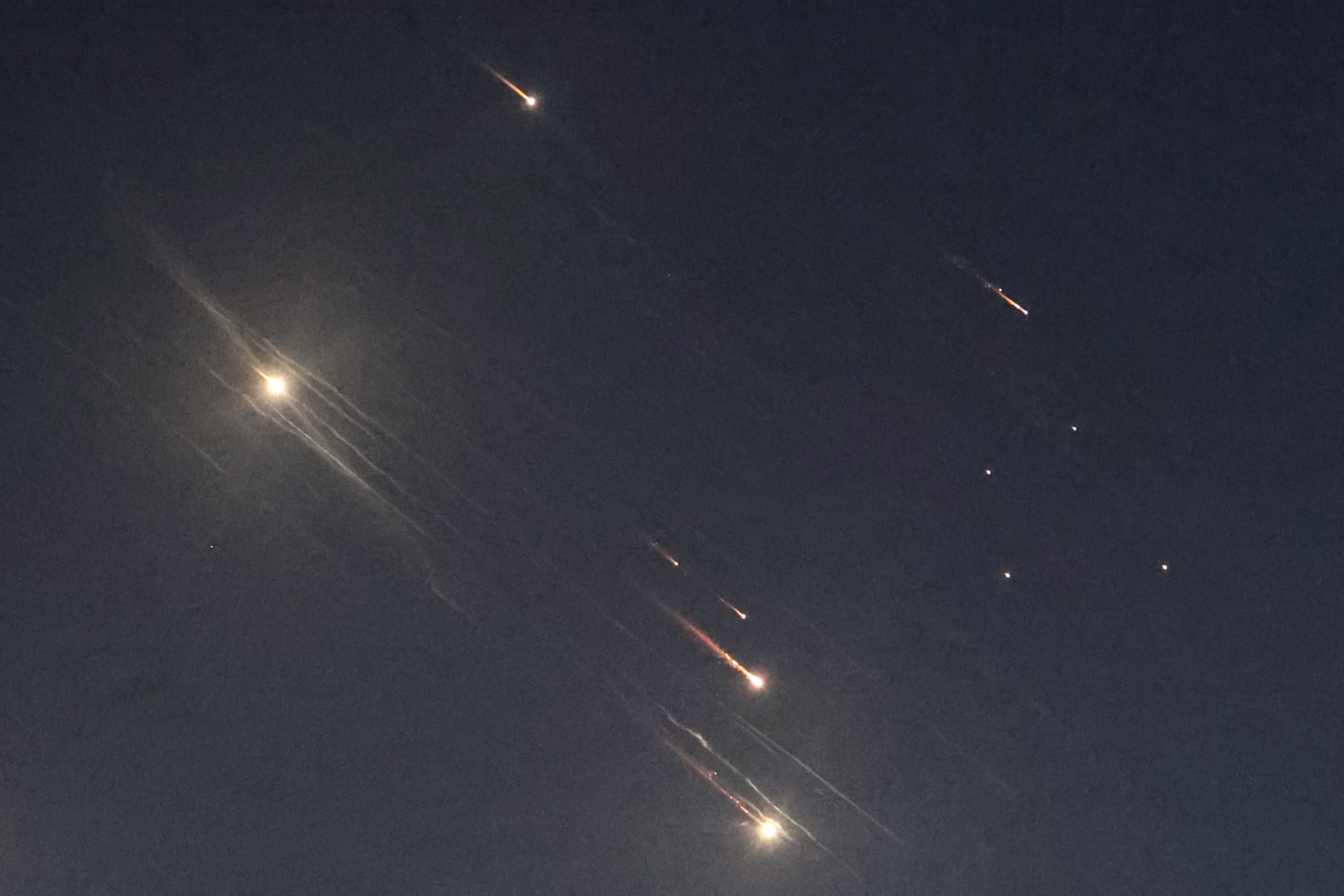 Missiles being intercepted by Israel above Tel Aviv on Tuesday night