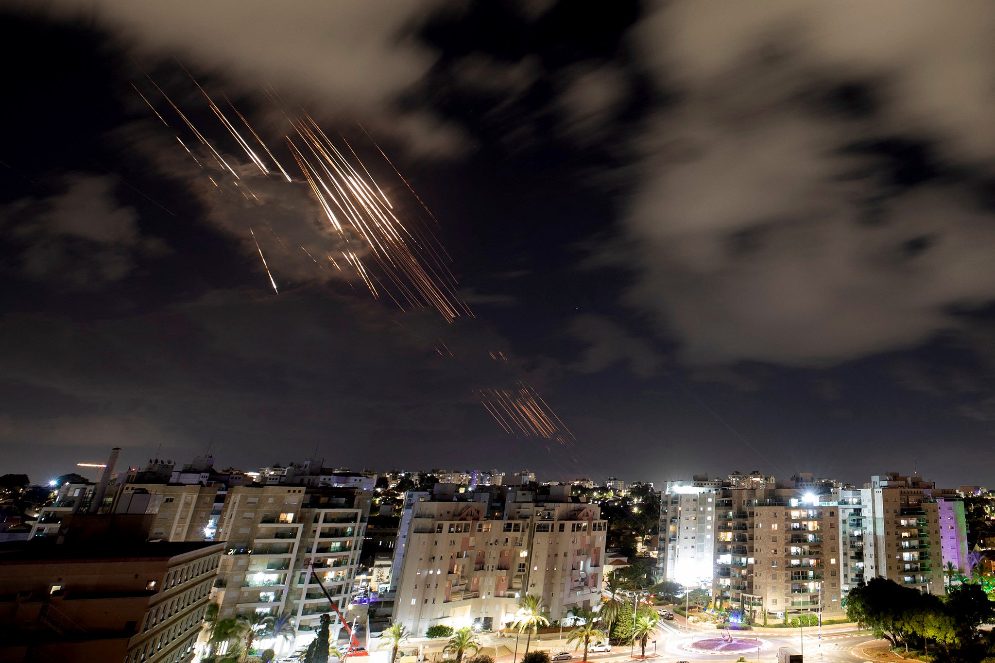 Israel’s Iron Dome anti-missile system intercepts rockets, as seen from Ashkelon, Israel, October 1