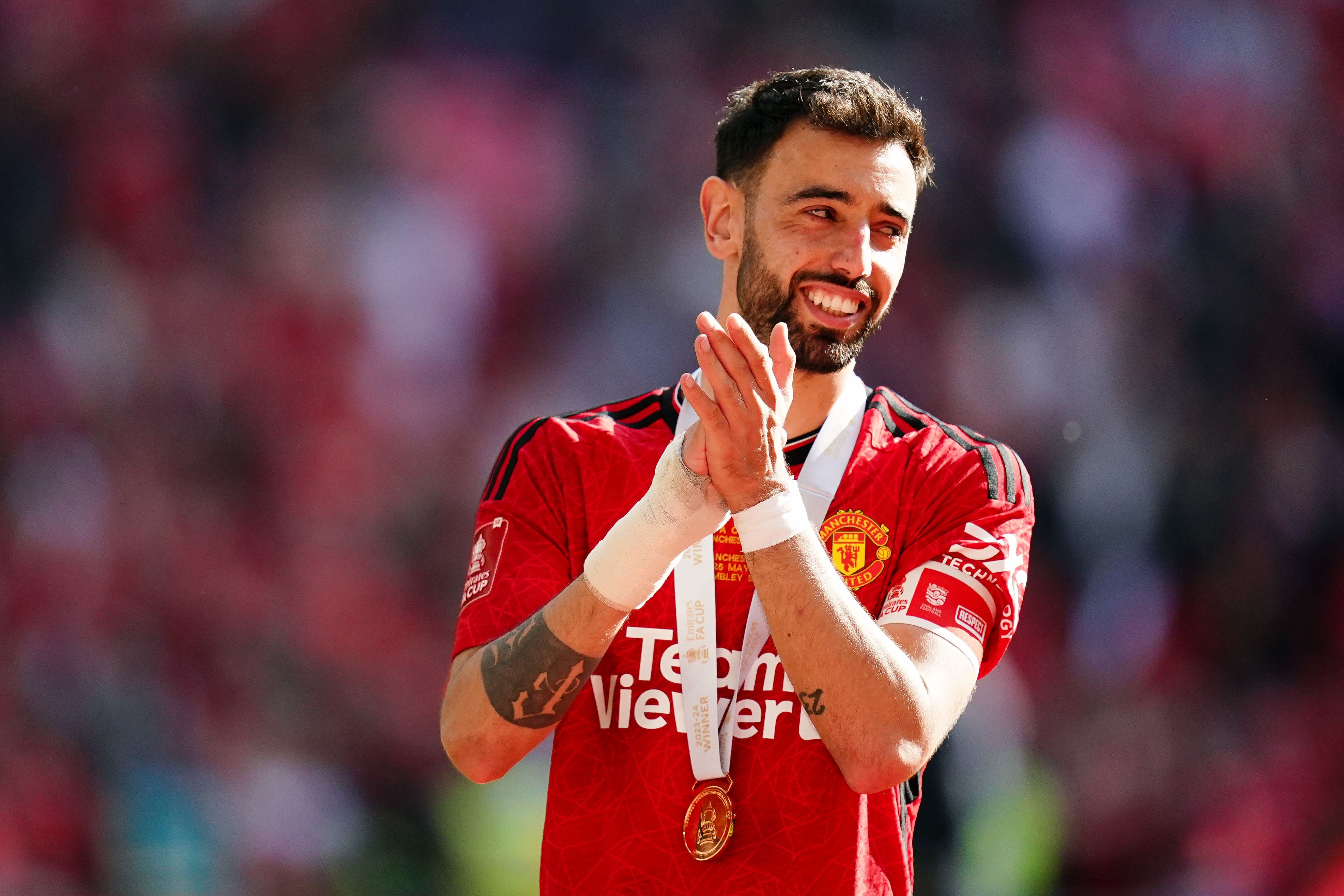 Manchester United’s Bruno Fernandes will be available for three games after a red card was rescinded (John Walton/PA)