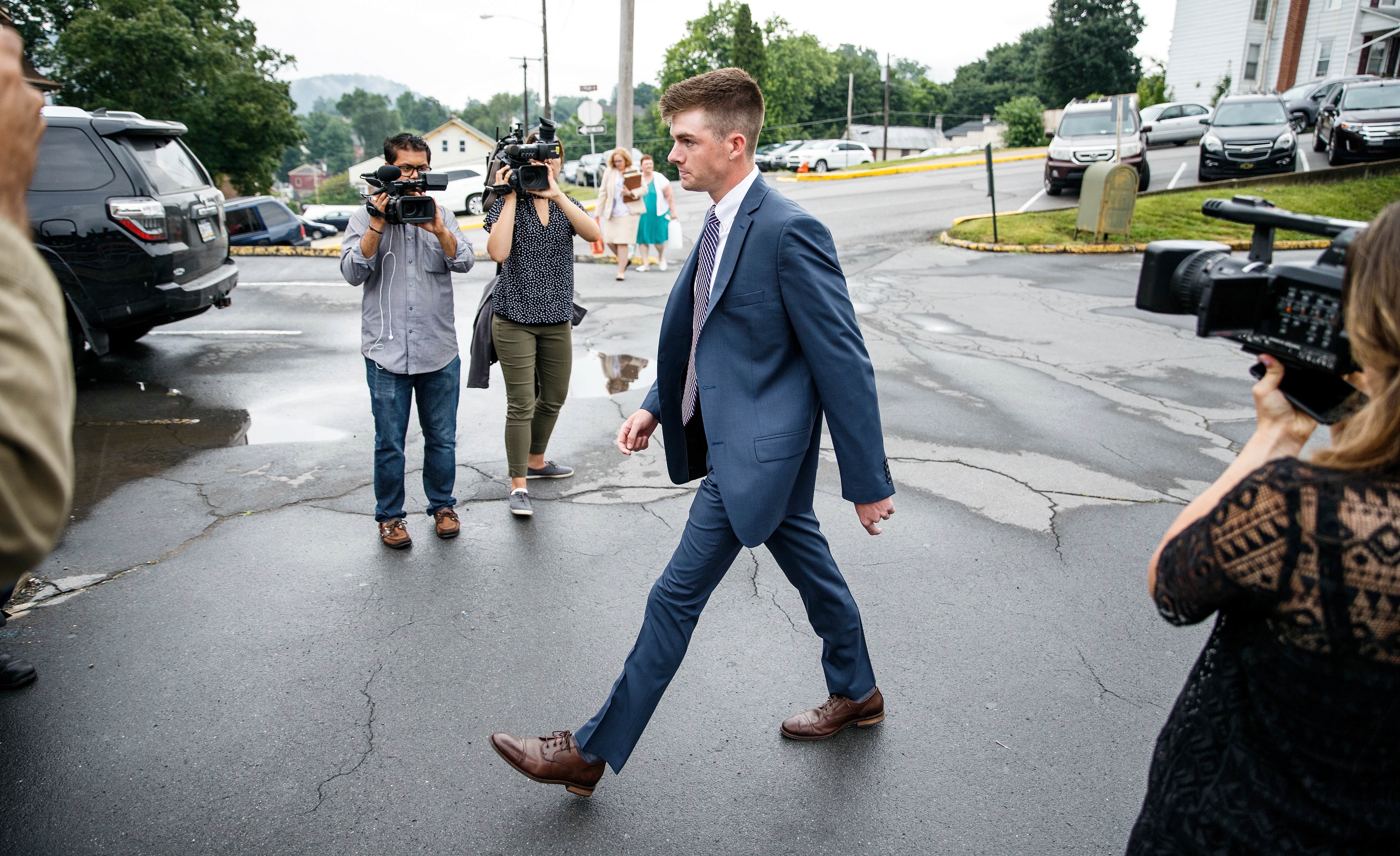 Brendan Young arrives for a preliminary hearing on charges related to the fraternity hazing