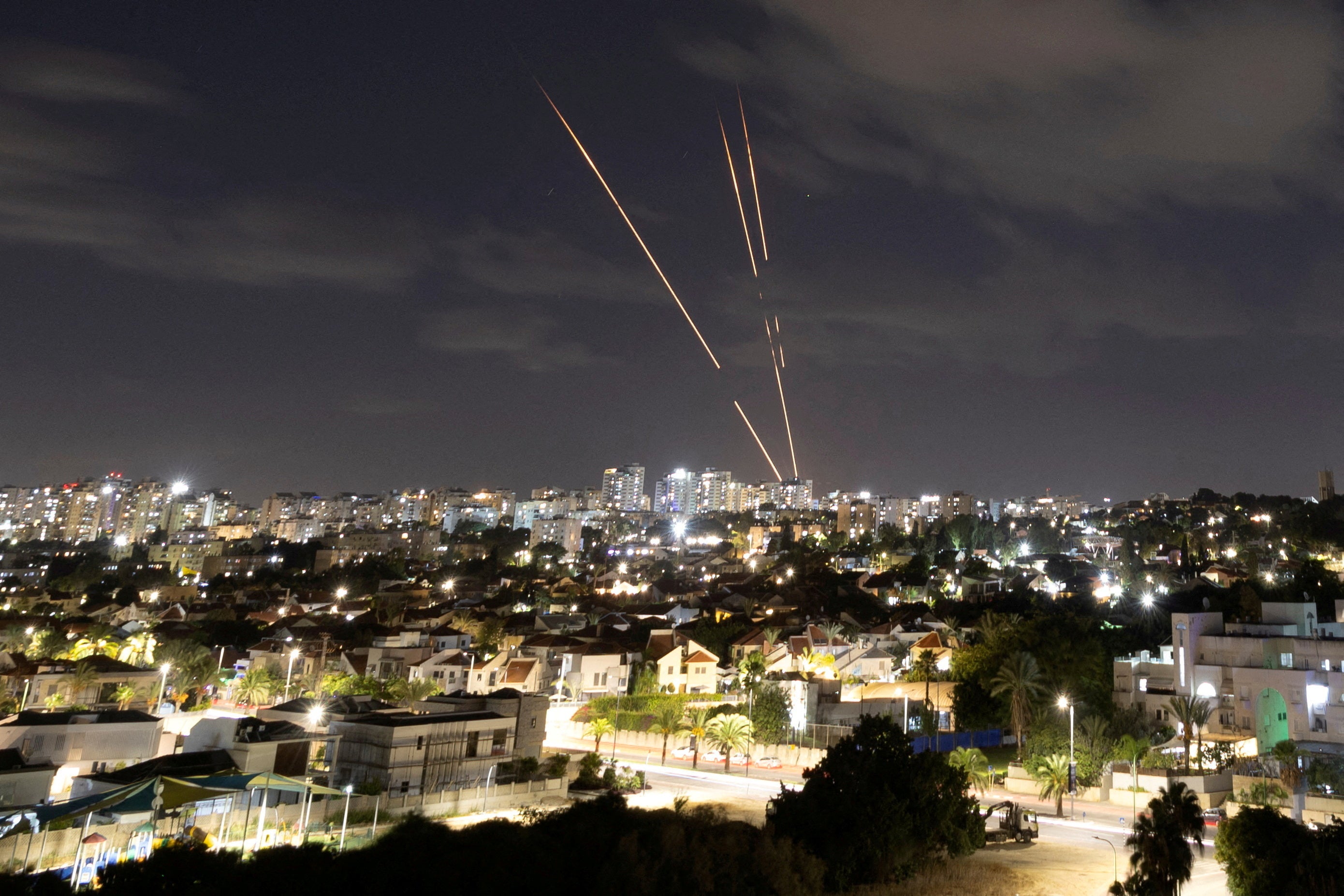 Israel’s Iron Dome anti-missile system intercepts rockets on 1 October after Iran fired a salvo of ballistic missiles