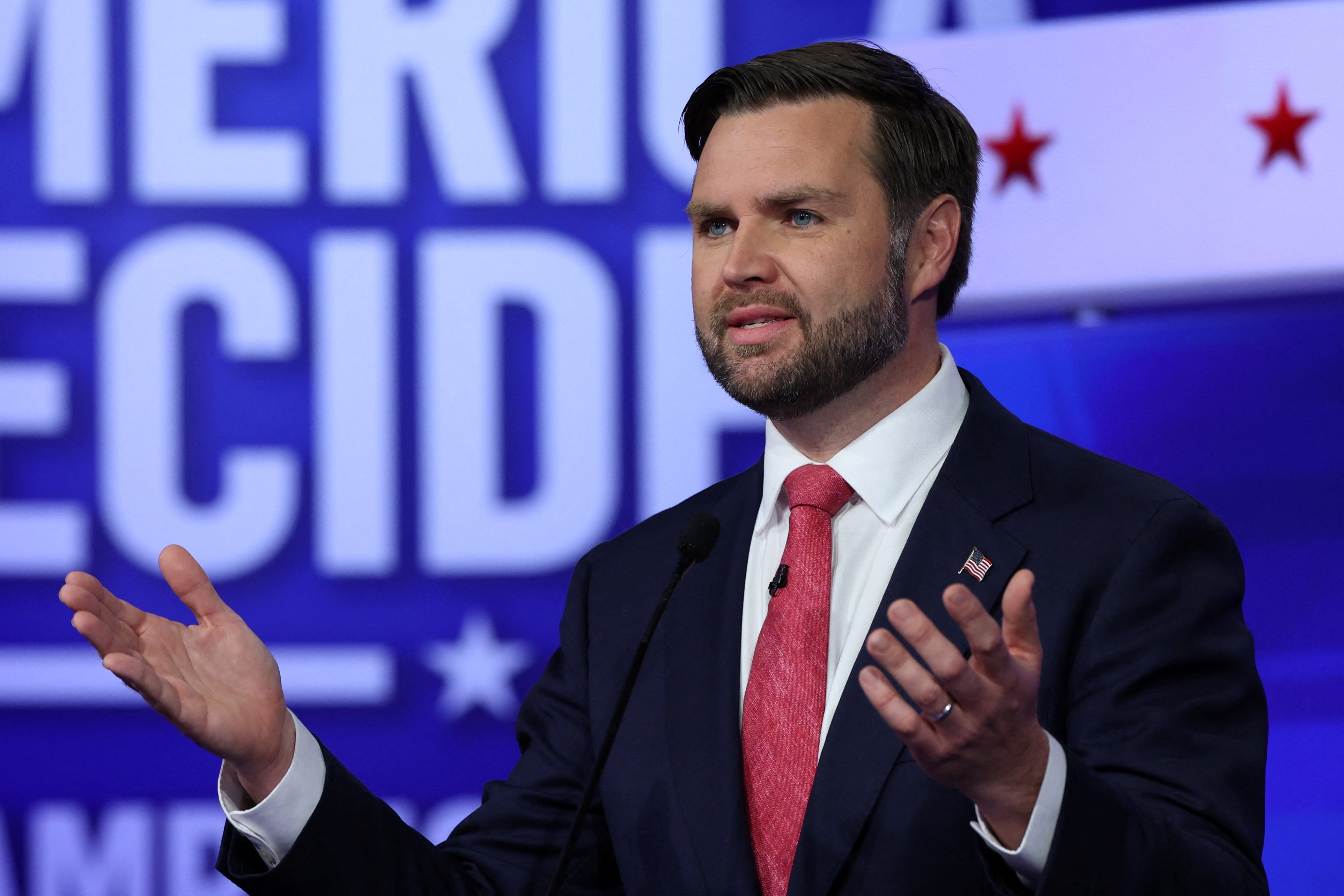 JD Vance (on stage on Tuesday) appears to have changed his stance on the climate crisis