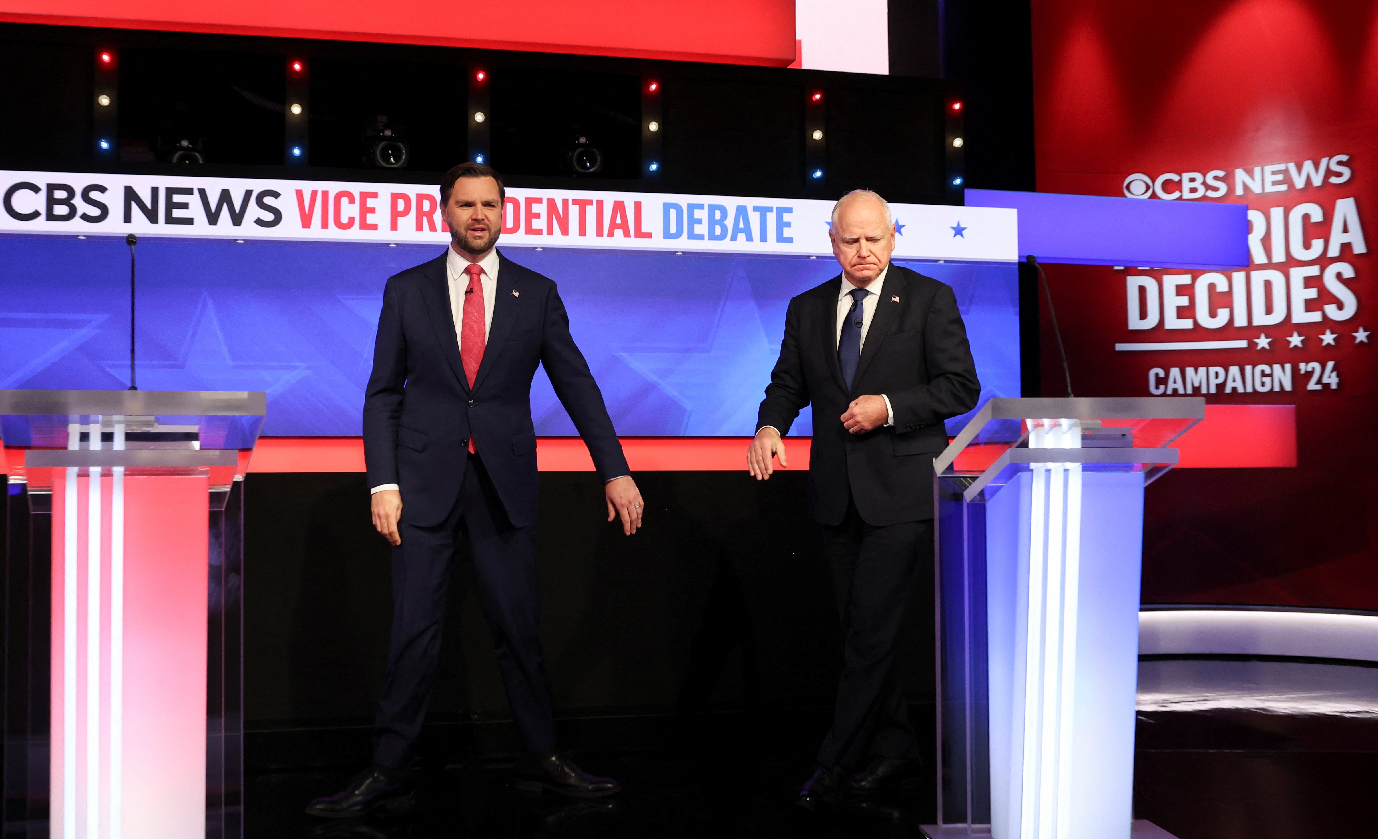 JD Vance and Tim Walz take the debate stage in New York on October 1