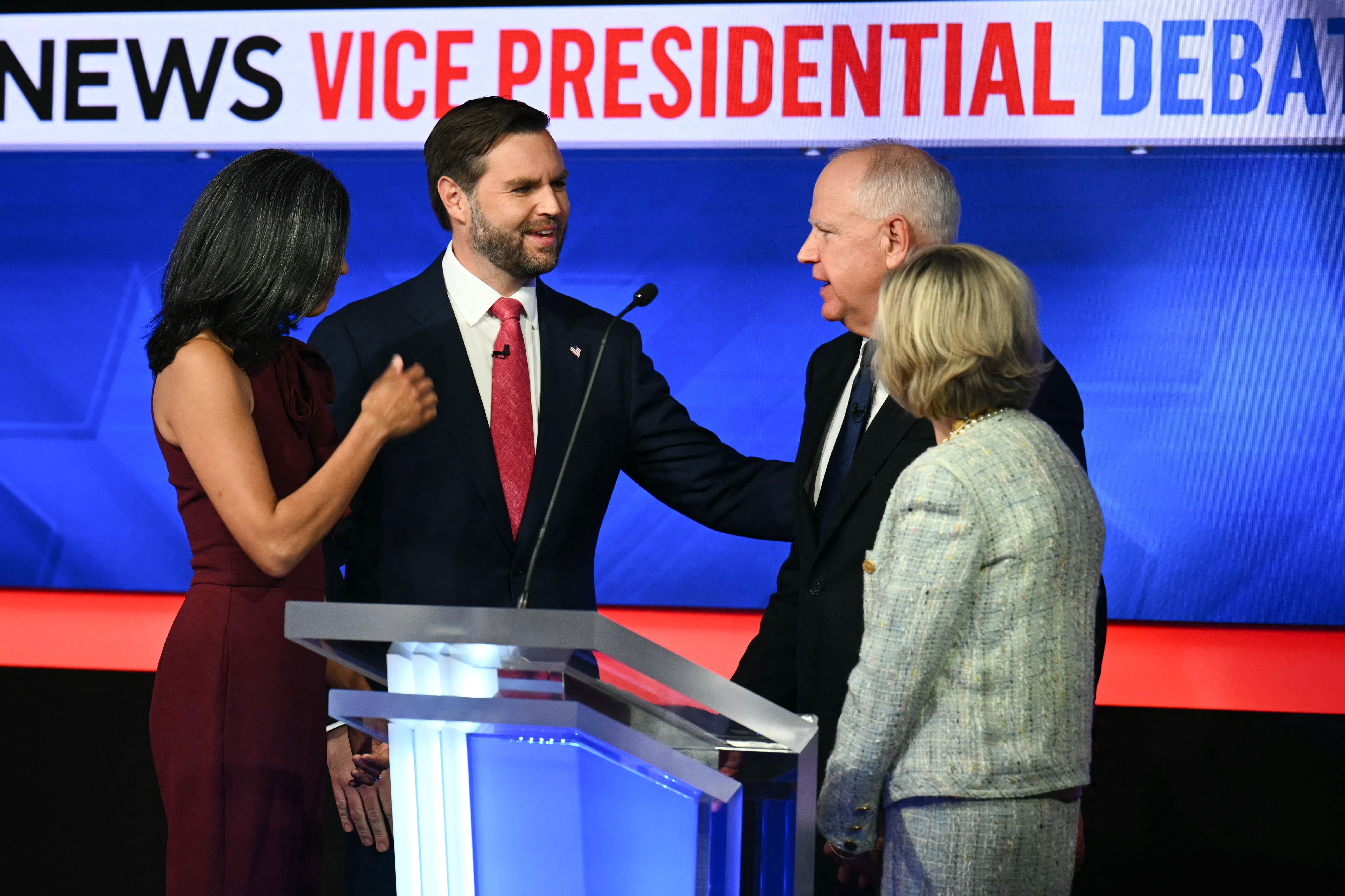 The two candidates shook hands at the end of the debate and introduced each other to their wives