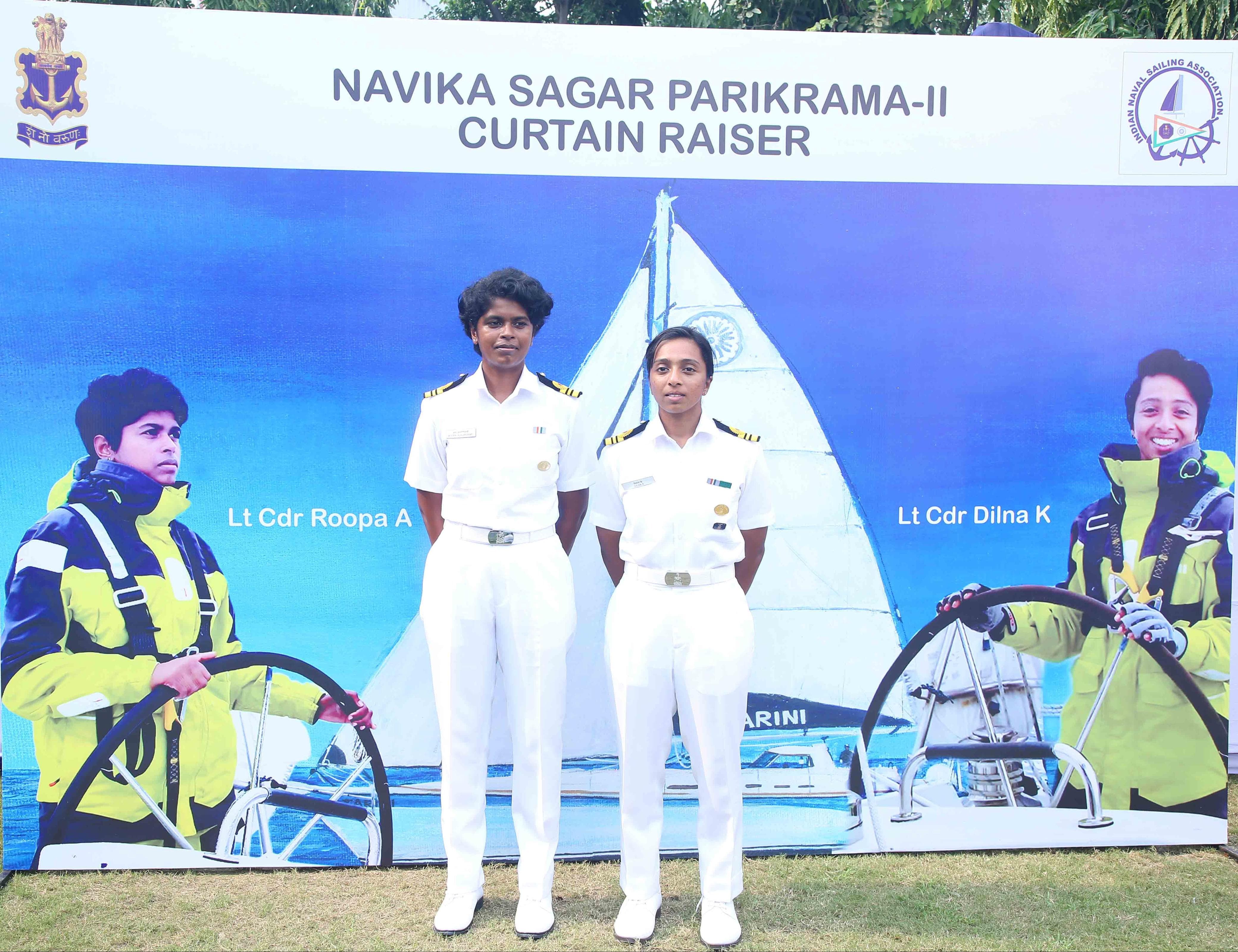 Lt Cdrs Roopa A and Dilna K at a curtain-raiser event held in New Delhi on 24 September