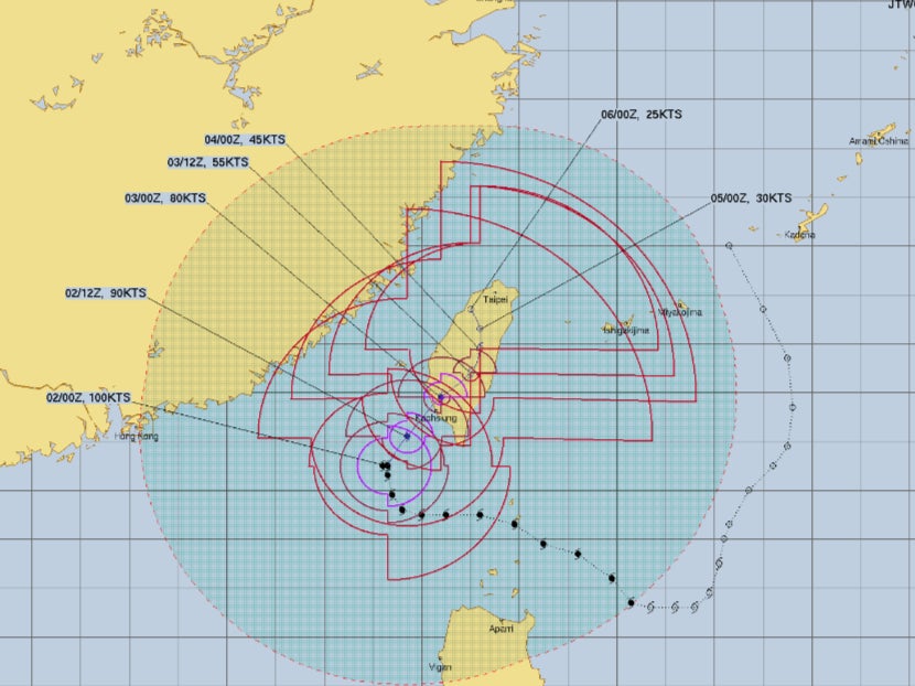 Map shows Typhoon Krathon’s projected path and wind intensities