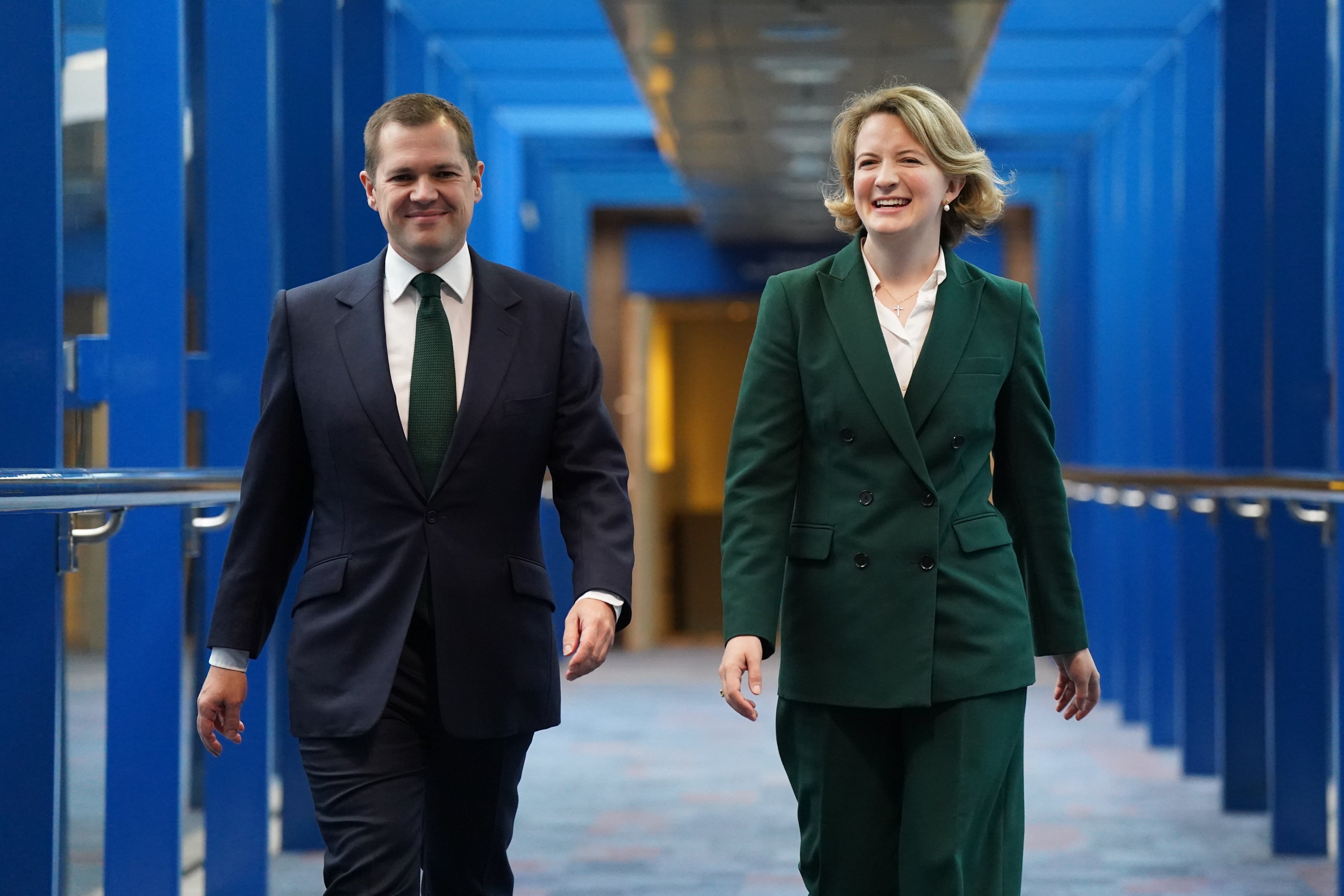 Tory leadership contender Robert Jenrick arrives with Weald of Kent MP Katie Lam at the Conservative Party Conference