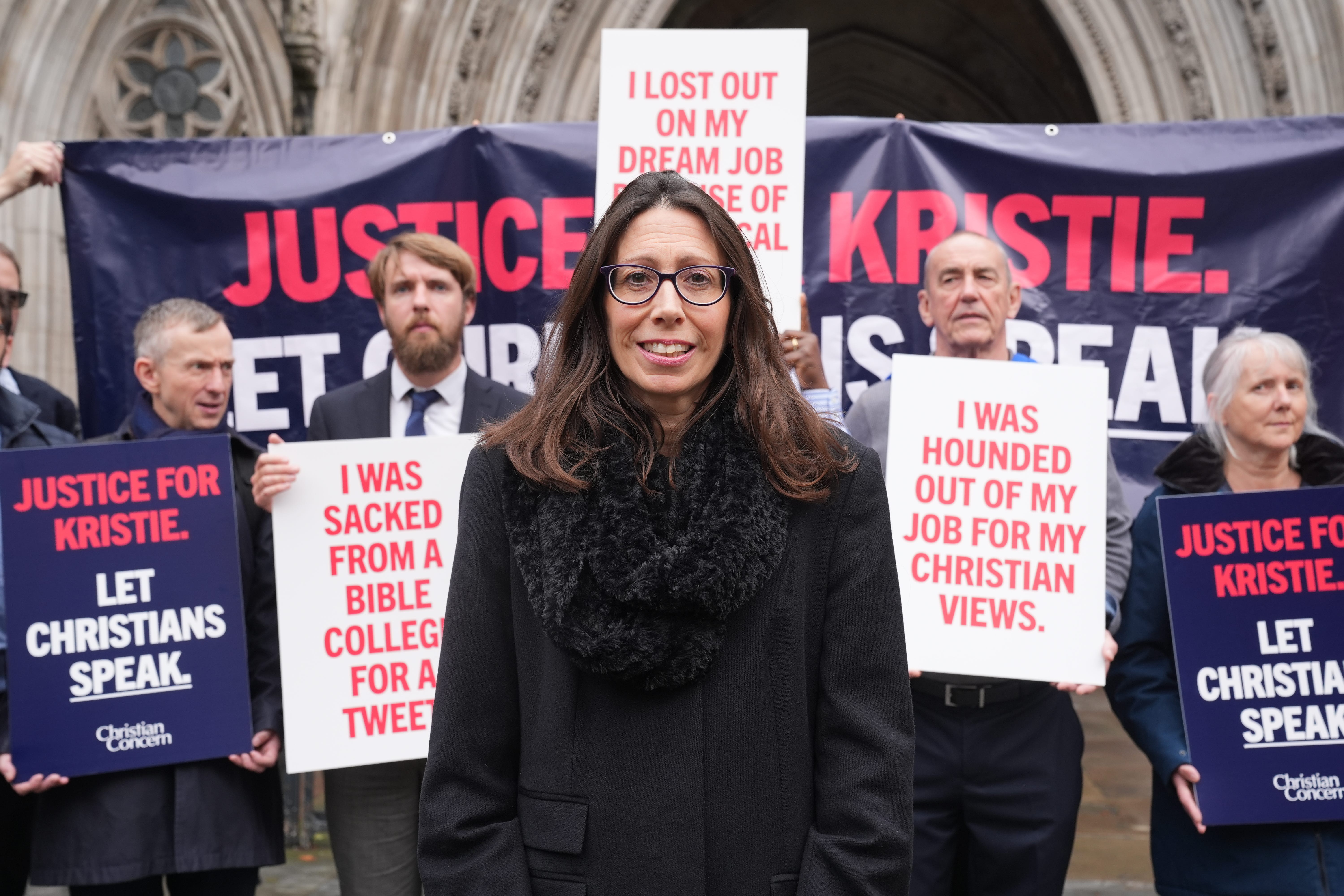 A challenge by school worker Kristie Higgs against her dismissal over Facebook posts criticising plans to teach about LGBT+ relationships in schools has begun at the Court of Appeal (Lucy North/PA)