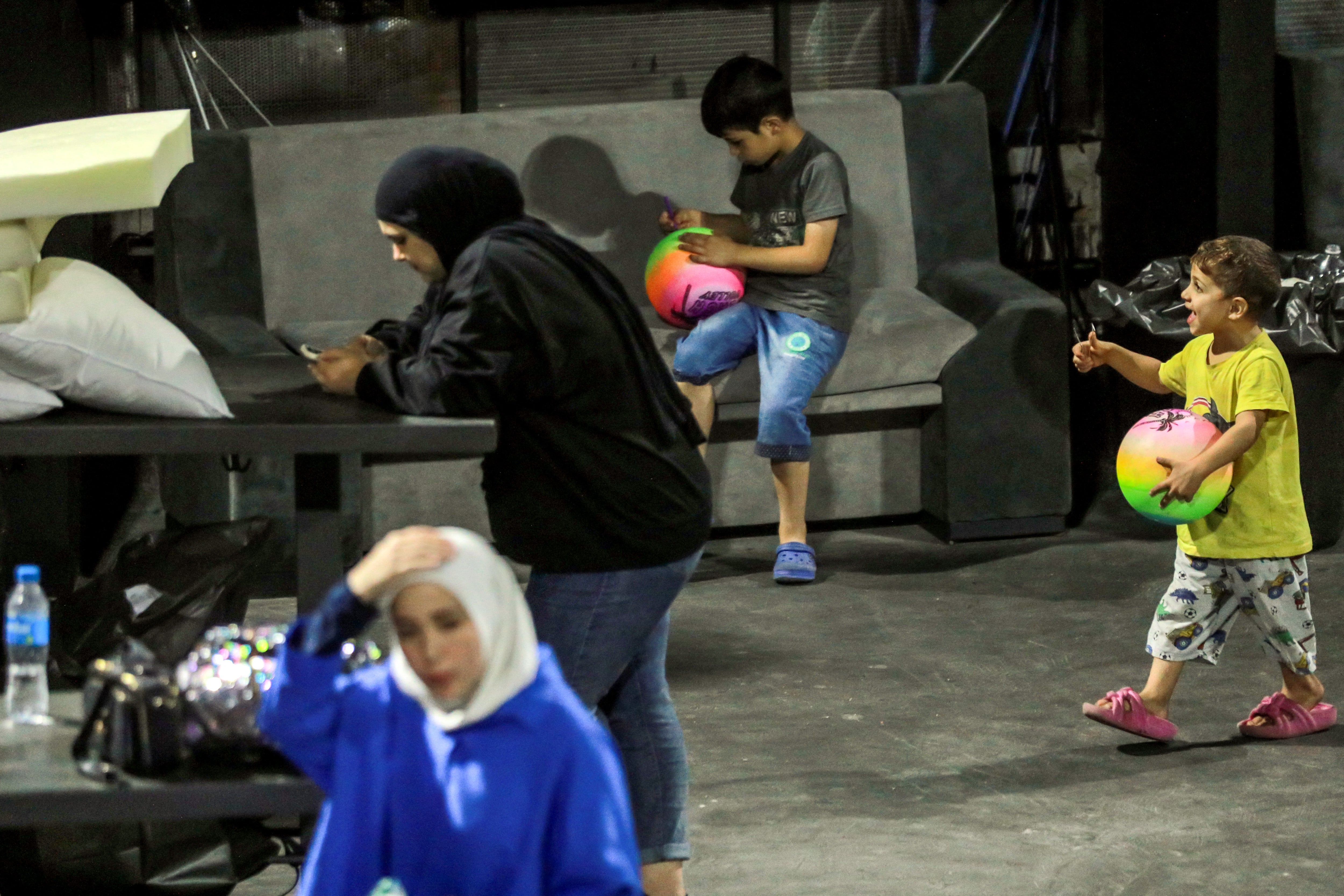 Internally displaced families take shelter at the Sky Bar nightclub in Beirut