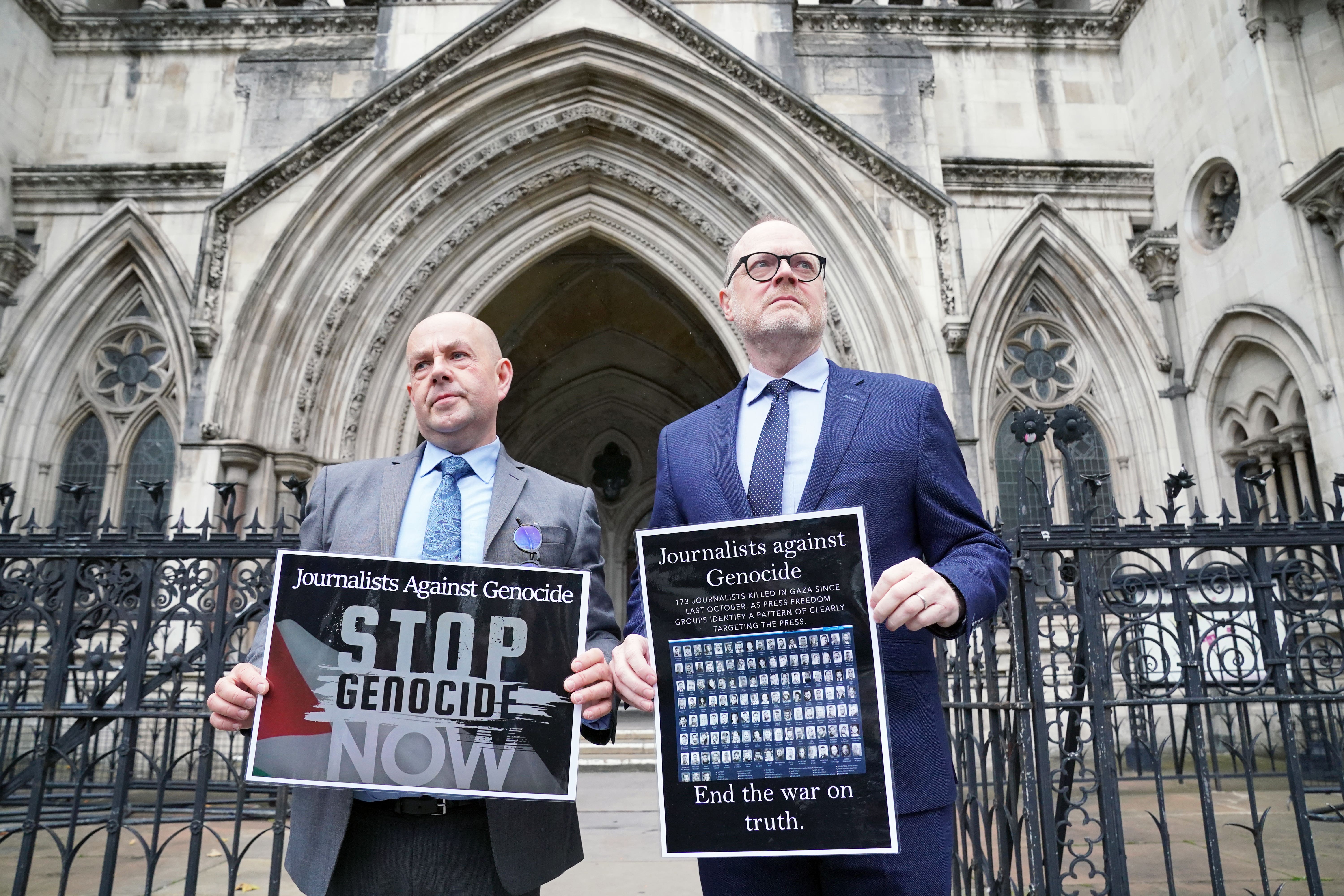 Journalists Barry McCaffrey (left) and Trevor Birney outside the Royal Courts of Justice, in London, as the Investigatory Powers Tribunal began earlier this week (Jonathan Brady/PA)