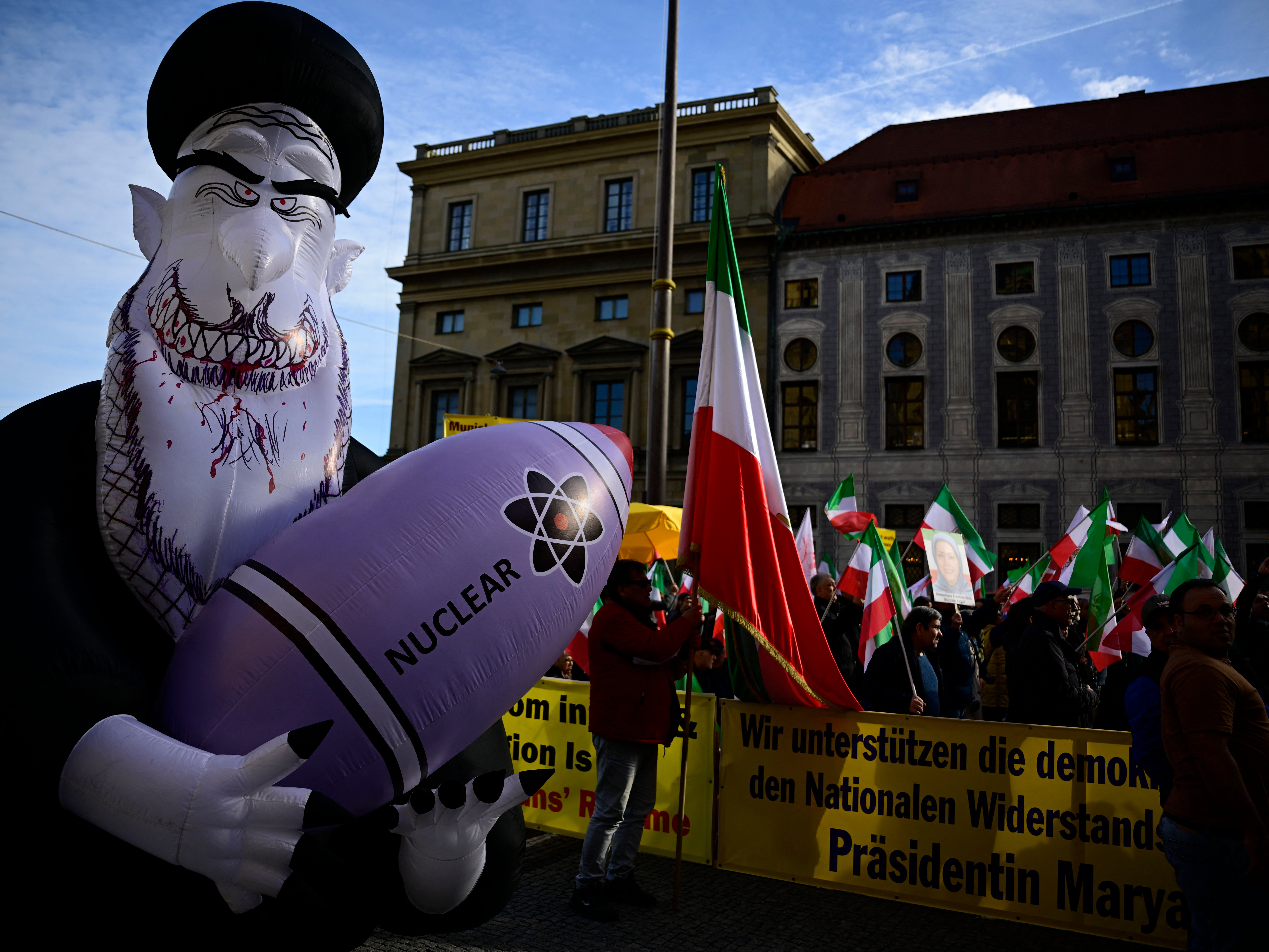 People demonstrate against the Iranian regime at Odeonsplatz in Munich, Germany