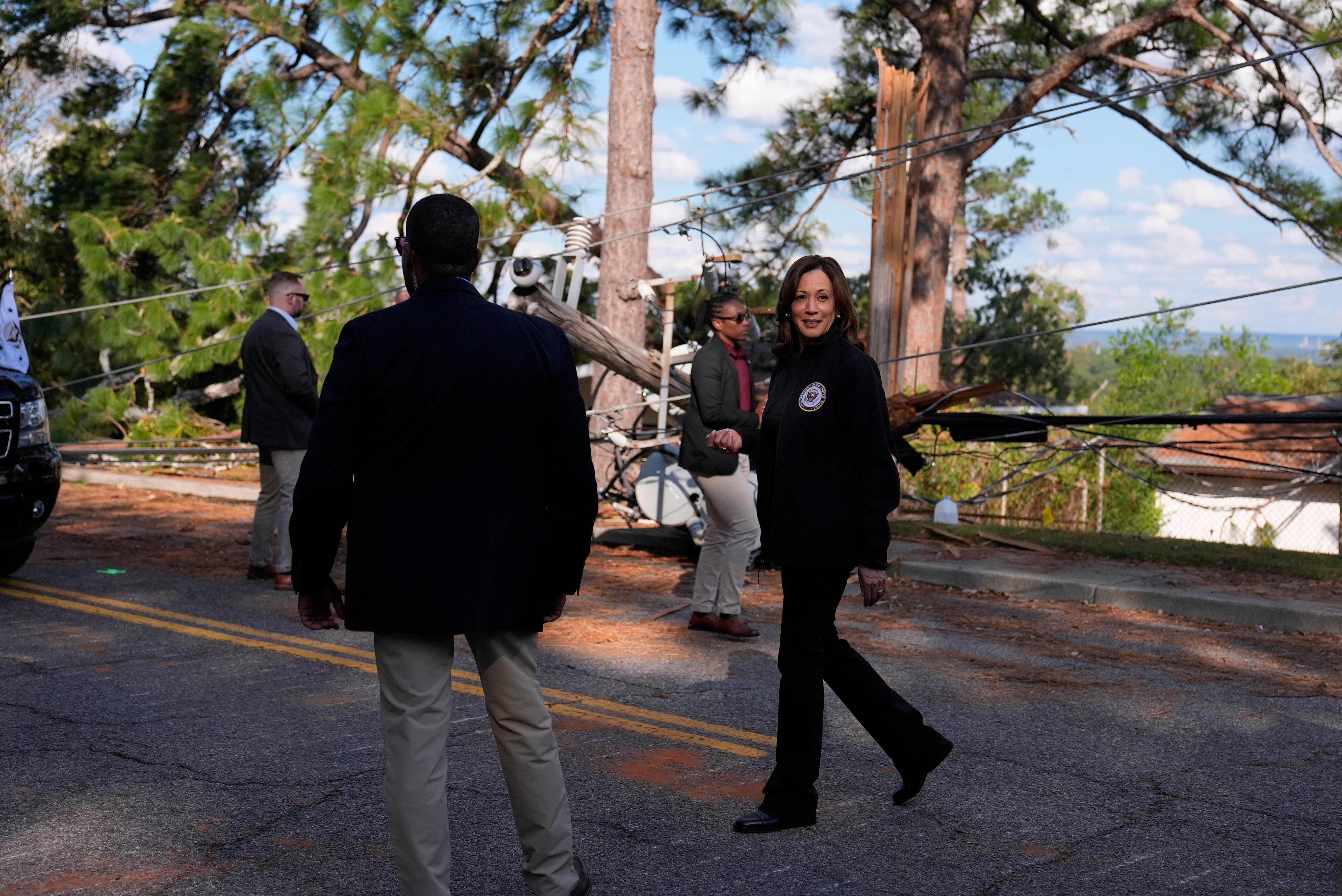 Kamala Harris visits areas impacted by Hurricane Helene in Augusta, Georgia, on October 2.