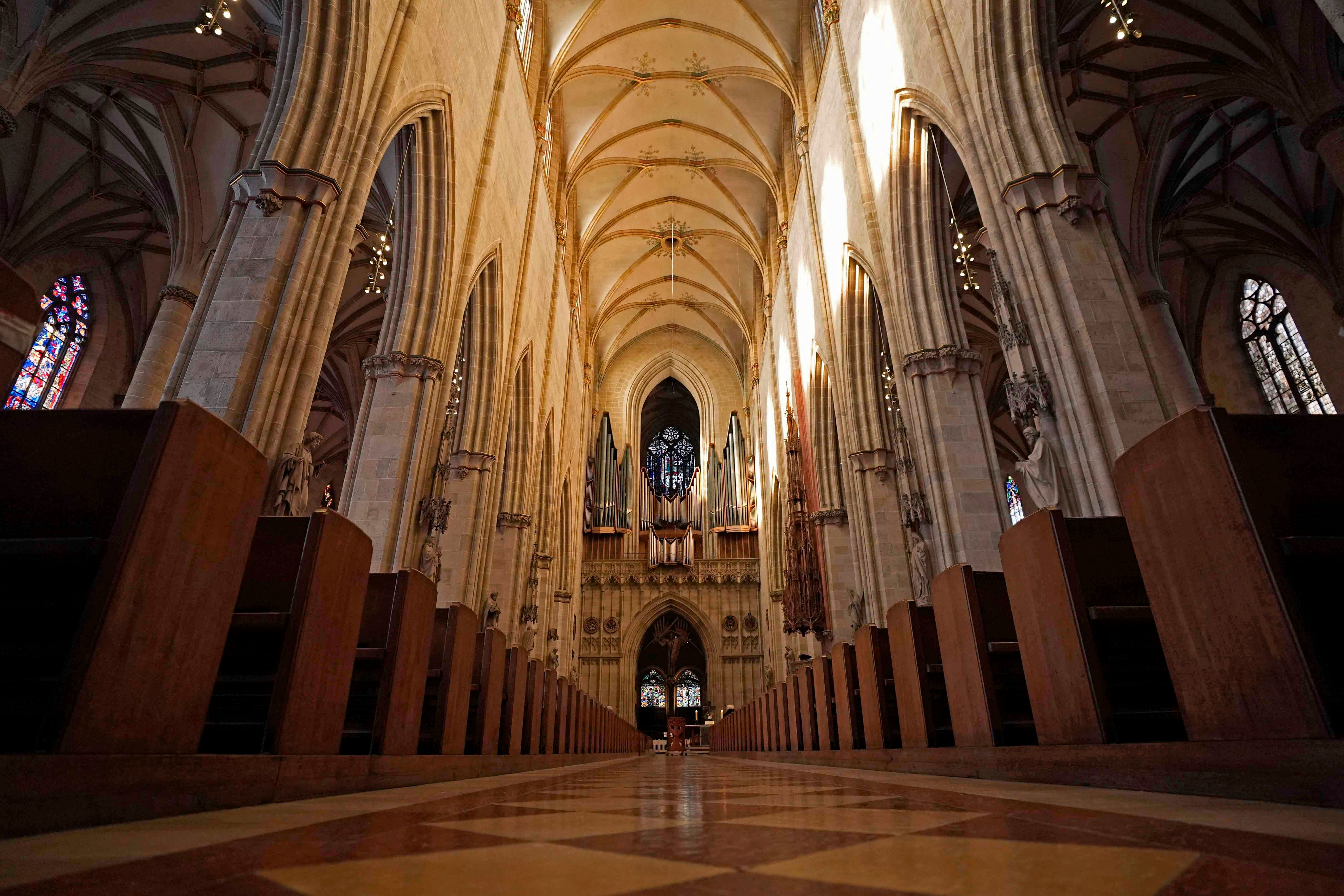 Interior view of Ulmer Münster, the world’s tallest church, in Ulm, Germany