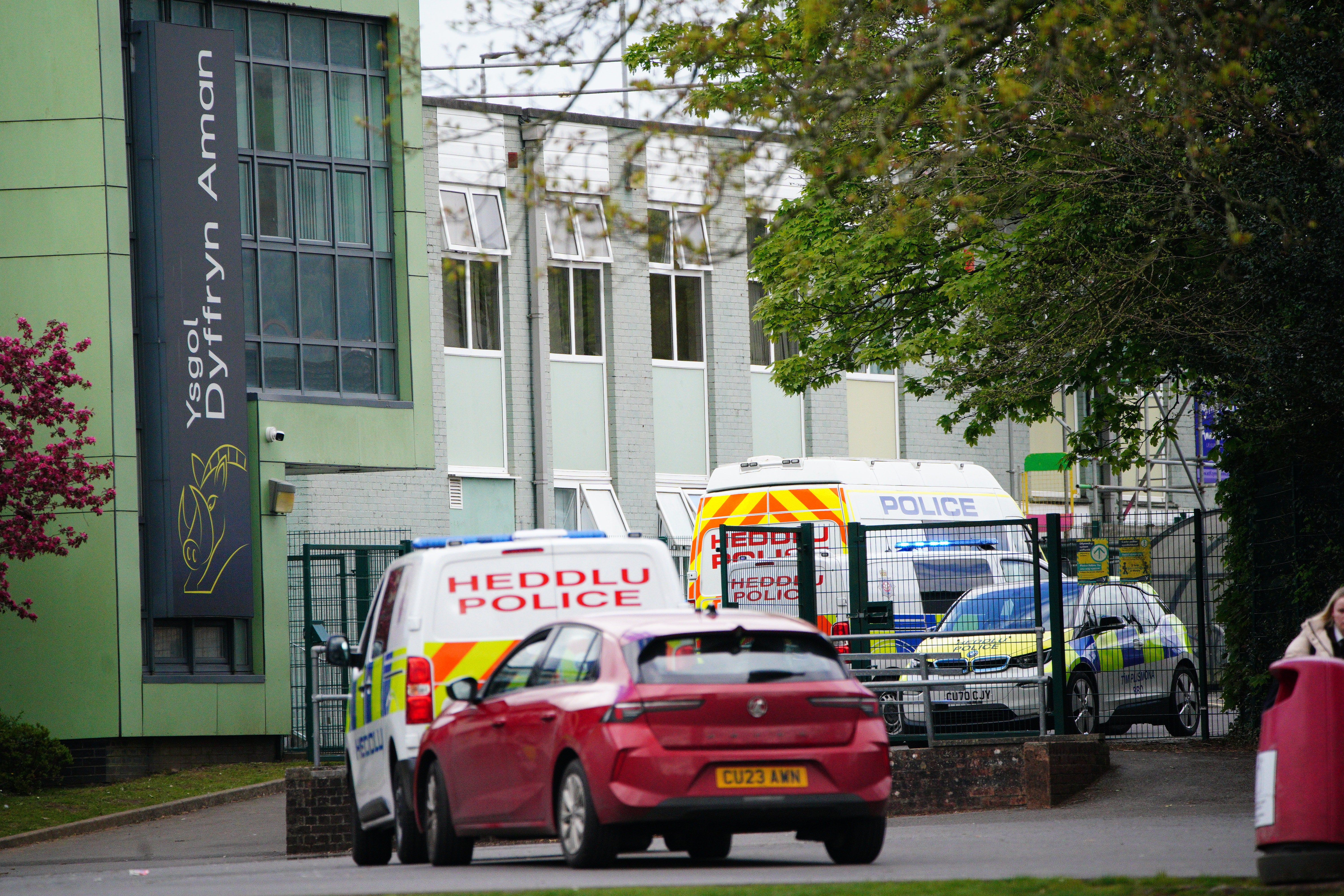 Vehicles from the emergency services at Amman Valley school in April last year