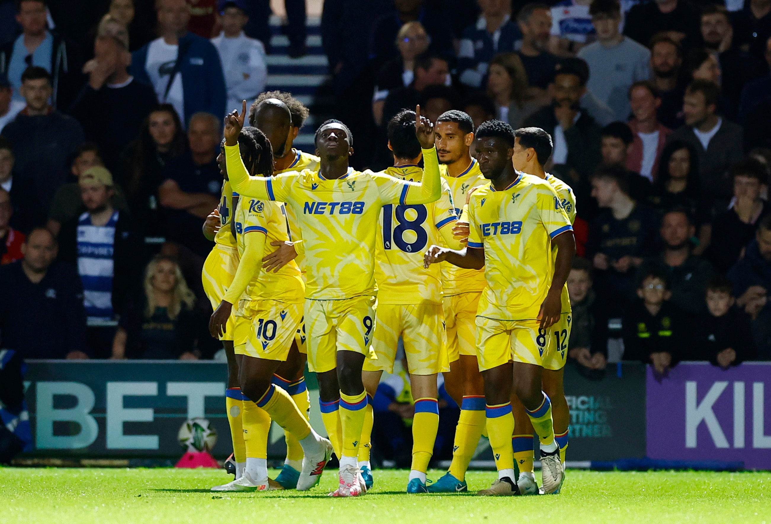 Nketiah celebrates after scoring his first Palace goal, against QPR in the Carabao Cup